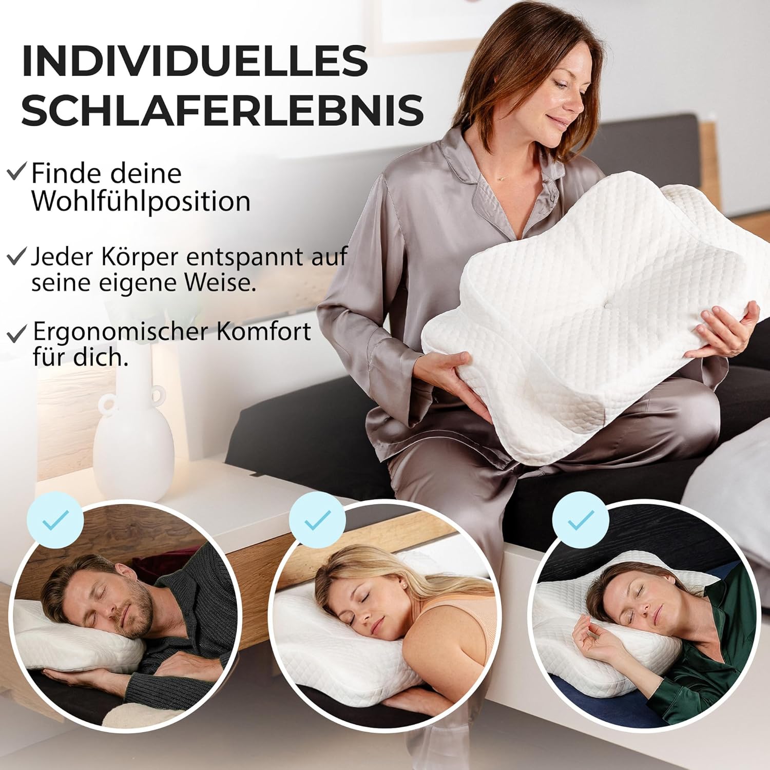 Nackenstützkissen, ergonomisches Memory Foam-Kissen für alle Schlaftypen, inklusive Bezug, Öko-Tex-geprüft, temperaturausgleichende Wirkung, weiß – Bild 6
