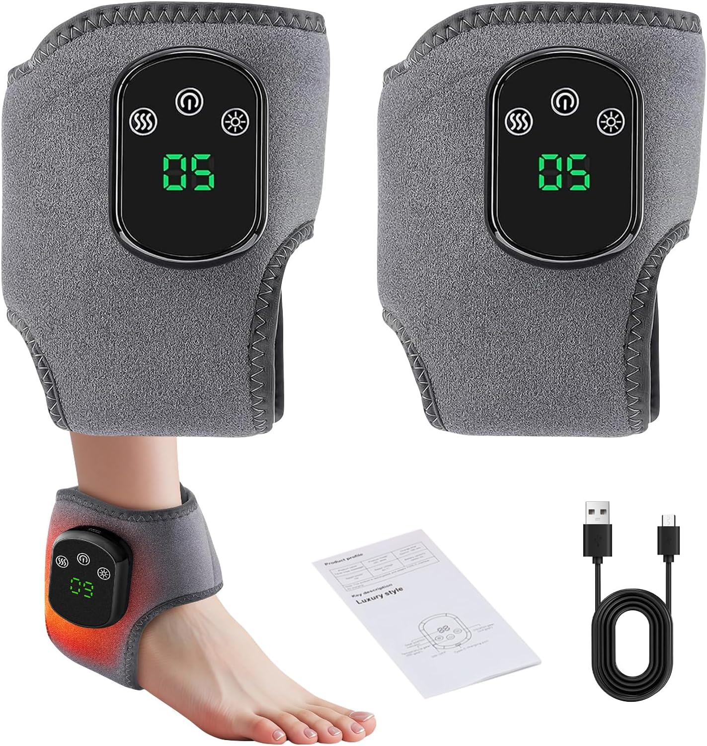 2er-Pack tragbares kabelloses 3-in-1-Fußmassagegerät – für Füße und Knöchel, mit Wärme und Vibration, Geschenk für Männer und Frauen