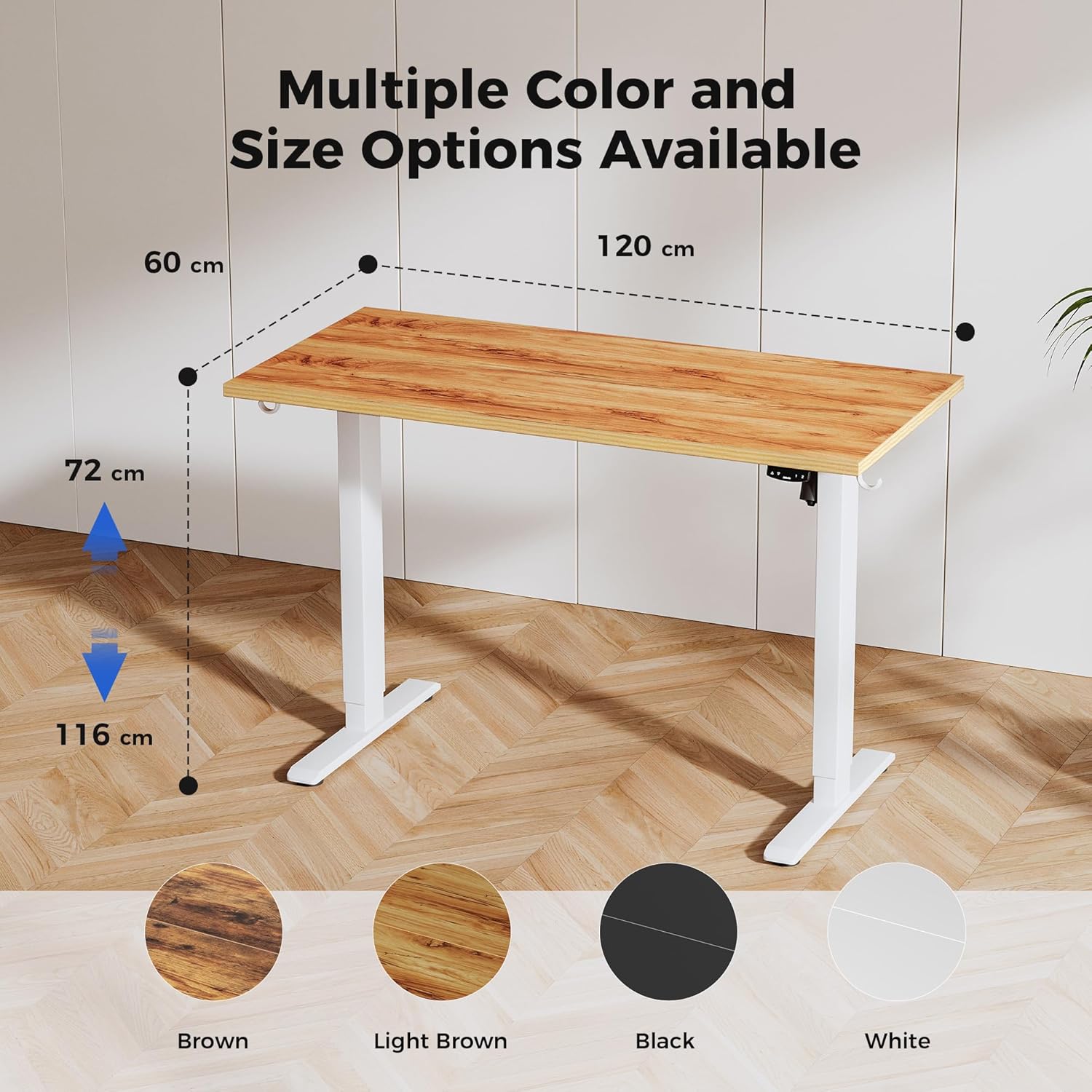 Agilestic höhenverstellbarer Schreibtisch 120 x 60 cm, robuster Schreibtisch, höhenverstellbar, elektrisch mit Memory-Handsteuerung, ergonomischer Stehsitztisch, Computertisch, hellbraun – Bild 2