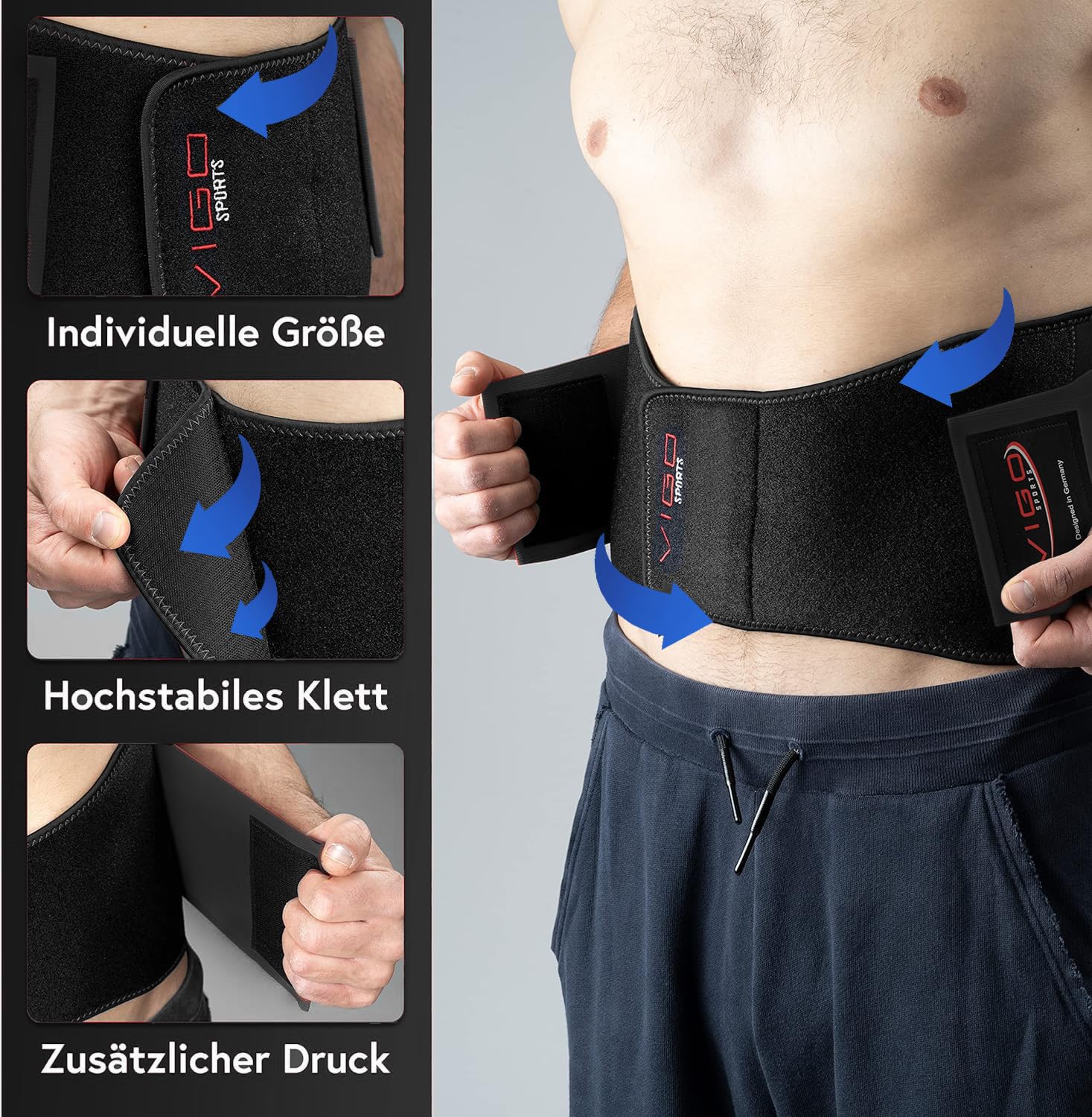 Vigo Sports Rückenbandage, maschinenwaschbar – Anti-Schweiß-Nierengürtel zur effektiven Rückenstabilisierung, Rückenstützgürtel für Damen und Herren, wärmender Lordosenstützgürtel – Schwarz, S – Bild 2