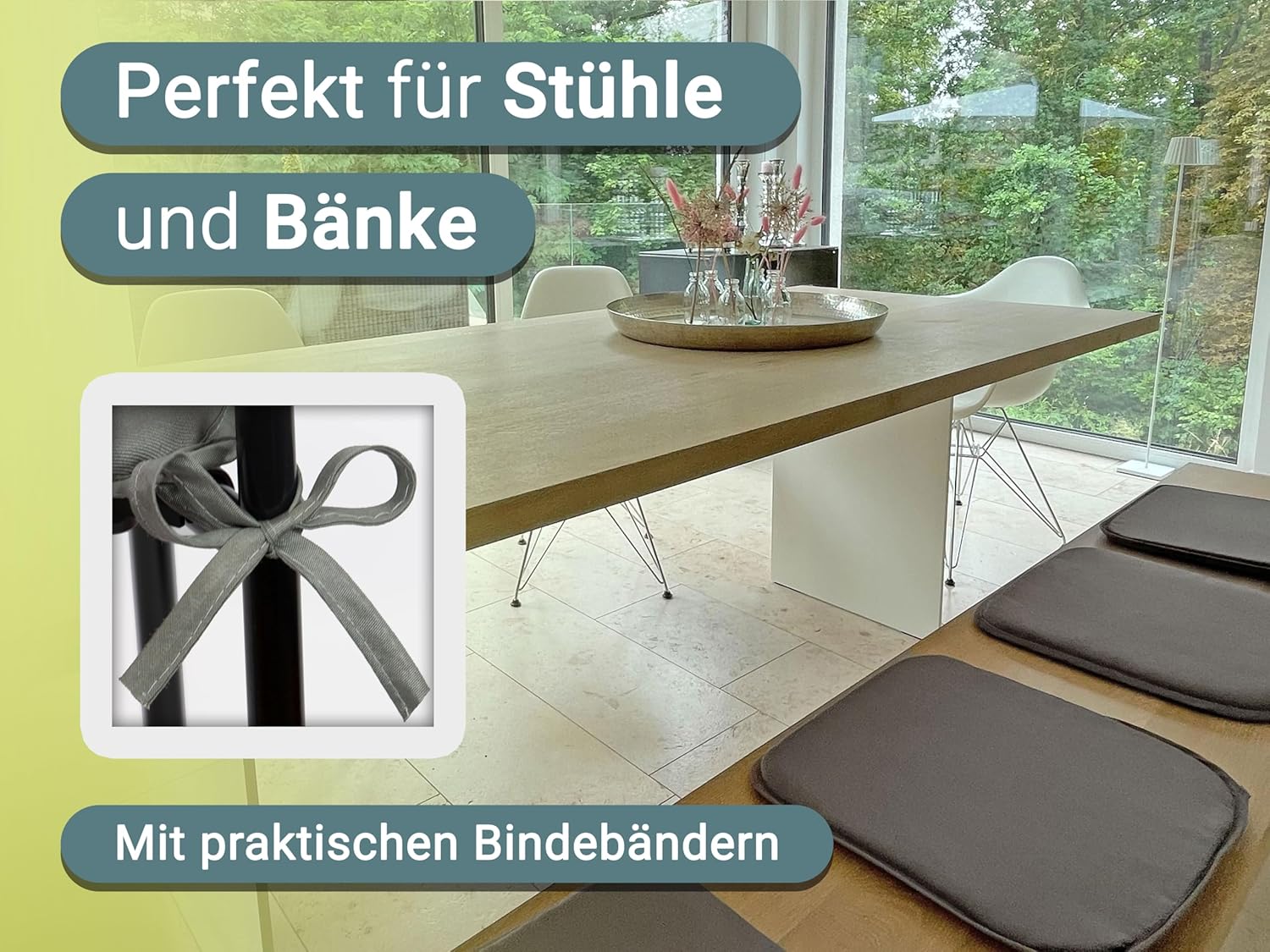 Zollner 4er-Set Stuhlkissen mit Bändern, 38 x 38 cm, 248, 38 x 38 cm – Bild 2