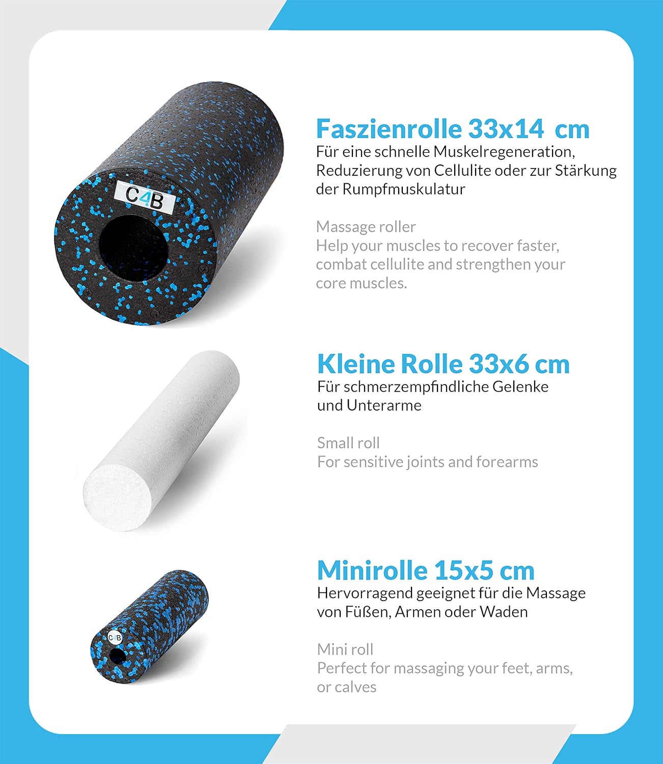 c4b Faszienrolle aus EPP | Mittelharte Schaumstoffrolle | 7-teiliges Set | Massagerollen & Faszienbälle | Faszienrolle für effektives Faszientraining | Inklusive Nylon-Turnbeutel | Zurück rollen – Bild 4