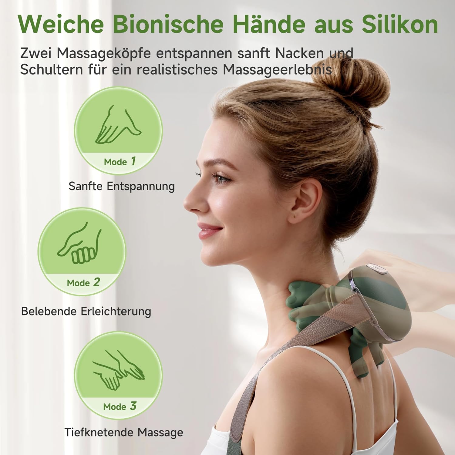 4D Bionic Hand-Nackenmassagegerät, elektrisches Shiatsu-Massagegerät mit 3 Intensitätsstufen und 2 Wärmeeinstellungen, Tiefengewebsmassage für Nacken und Schultern, lindert Muskelverspannungen und Müdigkeit – Bild 2