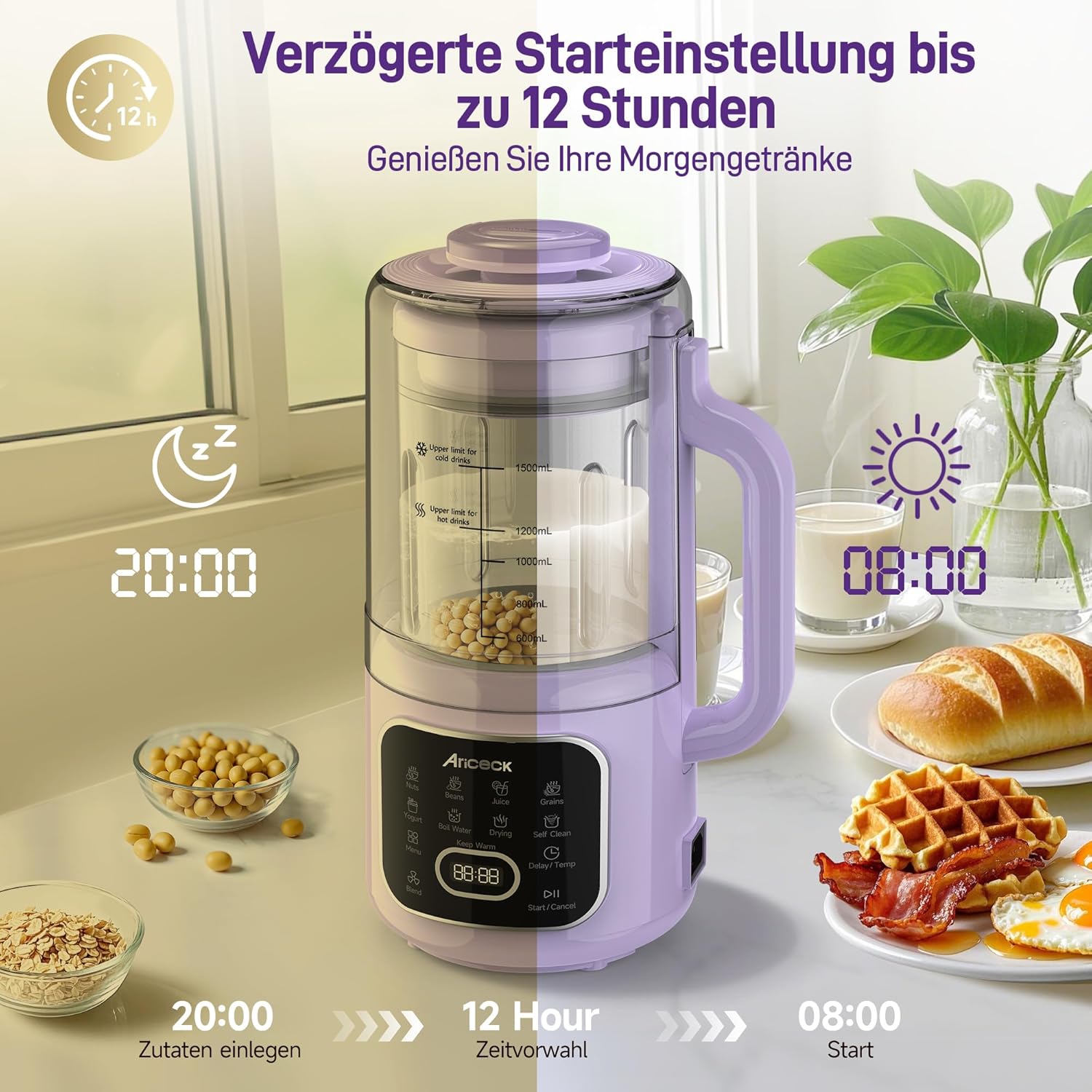 N4 Professioneller Nussmilchbereiter mit Selbstreinigungsfunktion – Ideal für Mandelmilch, Sojamilch und Smoothies – 800-W-Hochleistungsmotor – Rezeptbuch im Lieferumfang enthalten – BPA-freie Pflanzenmilch – Bild 5