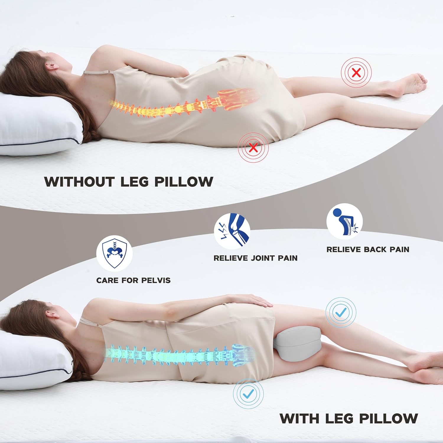 WORKKOOL Ergonomisches Kniekissen gegen Schmerzen – Orthopädisches Beinkissen für Beine, Hüfte & Rücken – abnehmbarer, waschbarer Bezug (grau) – Bild 5