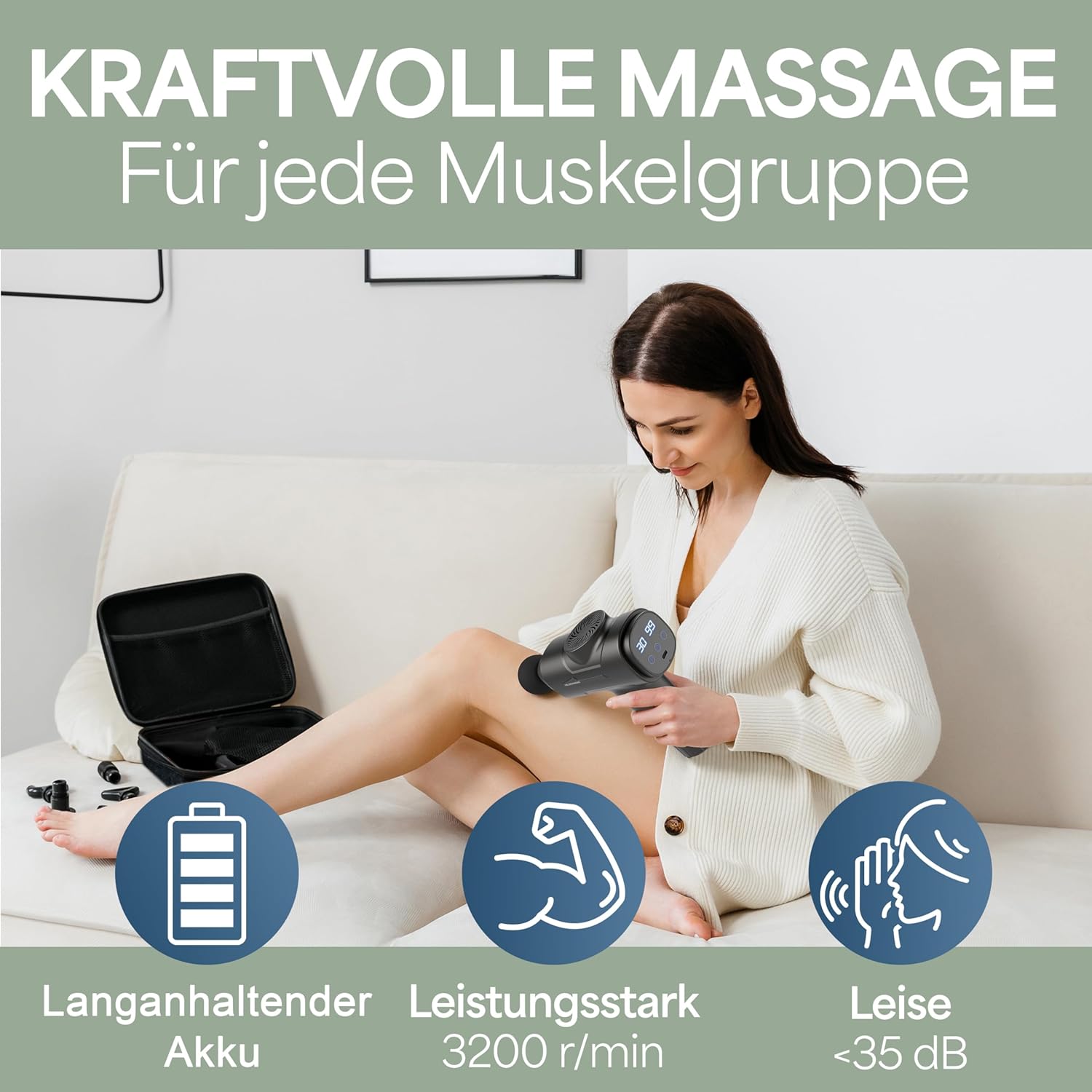 Massagepistole mit 6 Massageköpfen und 30 Geschwindigkeiten mit USB-C-Anschluss und LCD-Touchscreen I Muskelmassagegerät Massagepistole Muskelmassagepistole Muscle Gun Muscle Gun (Grau) – Bild 2