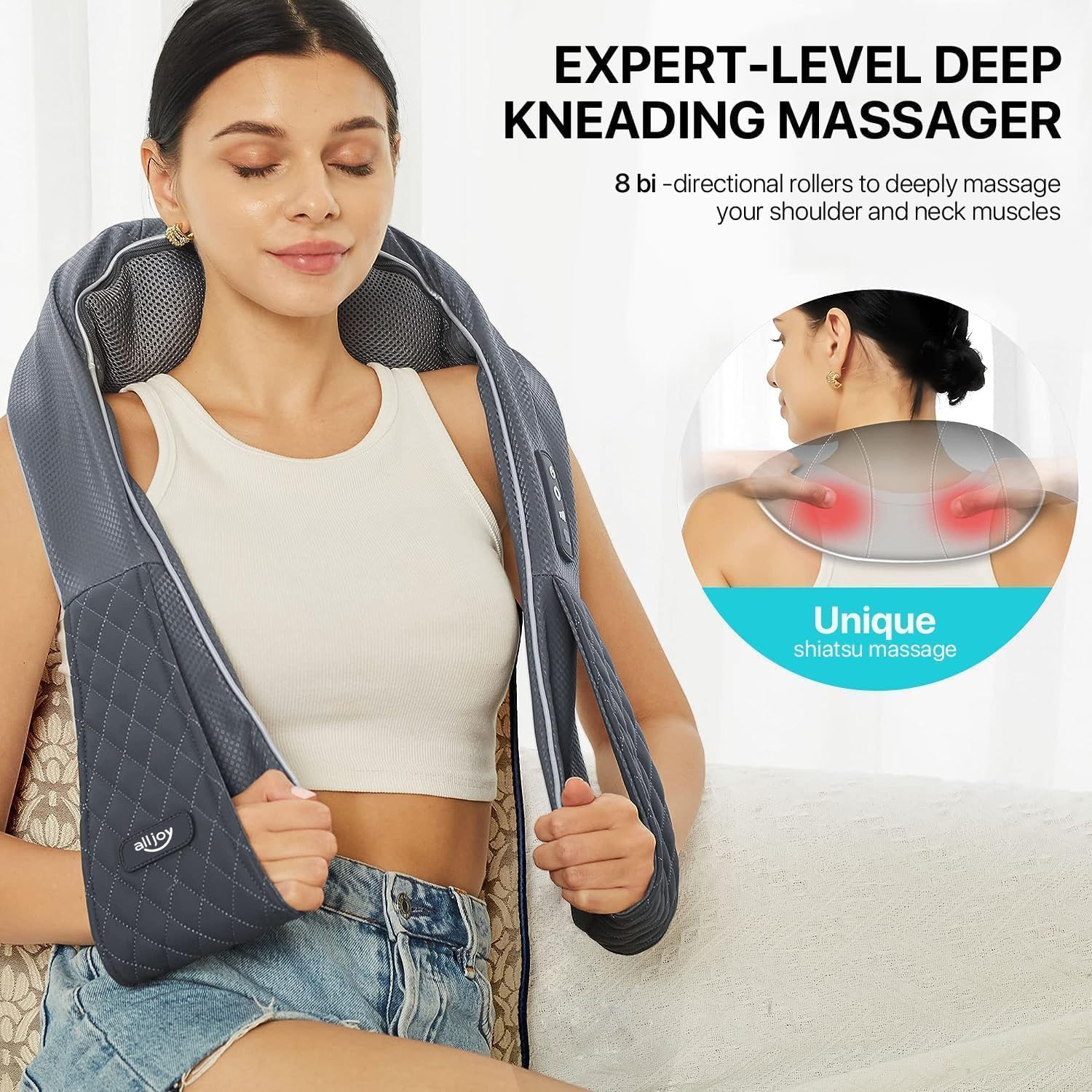 Kabelloses Nackenmassagegerät mit Wärmefunktion, ALLJOY Shiatsu-Massagegerät, 3D-Tiefengewebe-Massagegerät, tragbares Schultermassagegerät, Weihnachtsgeschenke für Frauen, Männer – Bild 4