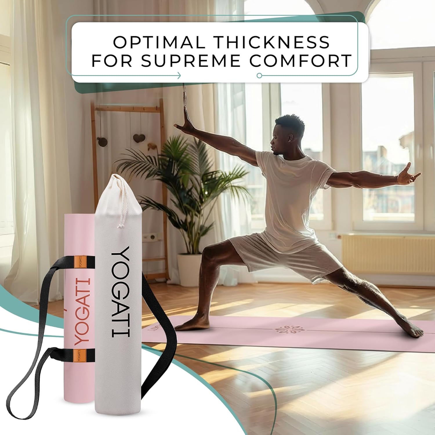 YOGATI® Yogamatte rutschfest Naturkautschuk mit Tasche - Yoga Matte groß mit Markierung, Sportmatte breit, Ideal für Fitness, Pilates und Gym Workout, Fitnessmatte Rutschfest für Damen – Bild 8