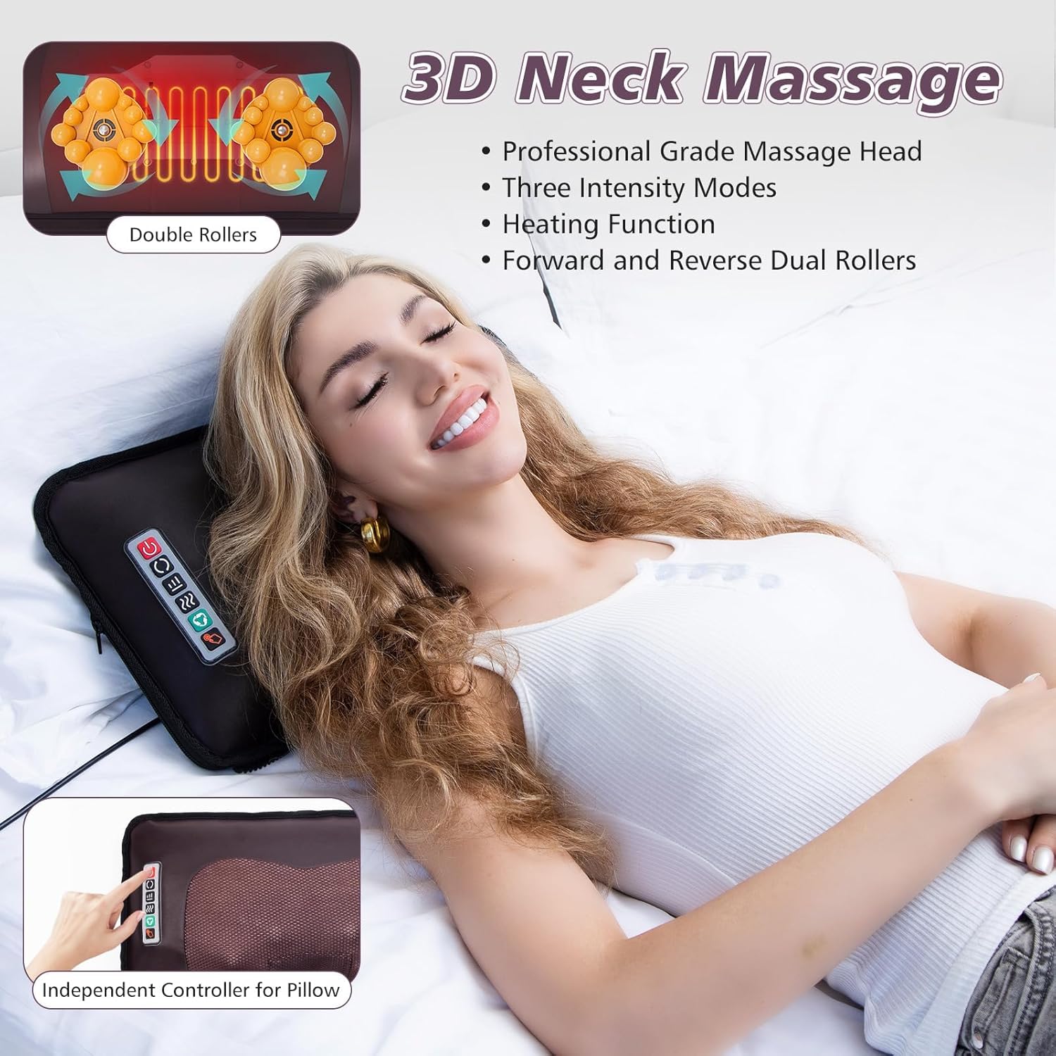 Ganzkörper-Massagematte mit Wärmefunktion, abnehmbares Nackenmassagegerät, verschiedene Massagemodi für den ganzen Körper, Massagekissen mit 10 Vibrationsmotoren und 9 Geschwindigkeitsstufen für – Bild 4