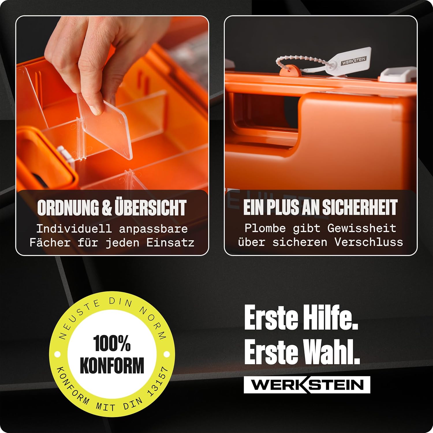 Erste-Hilfe-Set mit Inhalt nach neuer DIN 13157:2021 I Erste-Hilfe-Set inkl. praktische Wandhalterung, 5x Aufkleber & Siegel I Erste-Hilfe-Set für Betriebe, Einrichtungen & Zuhause – Bild 5
