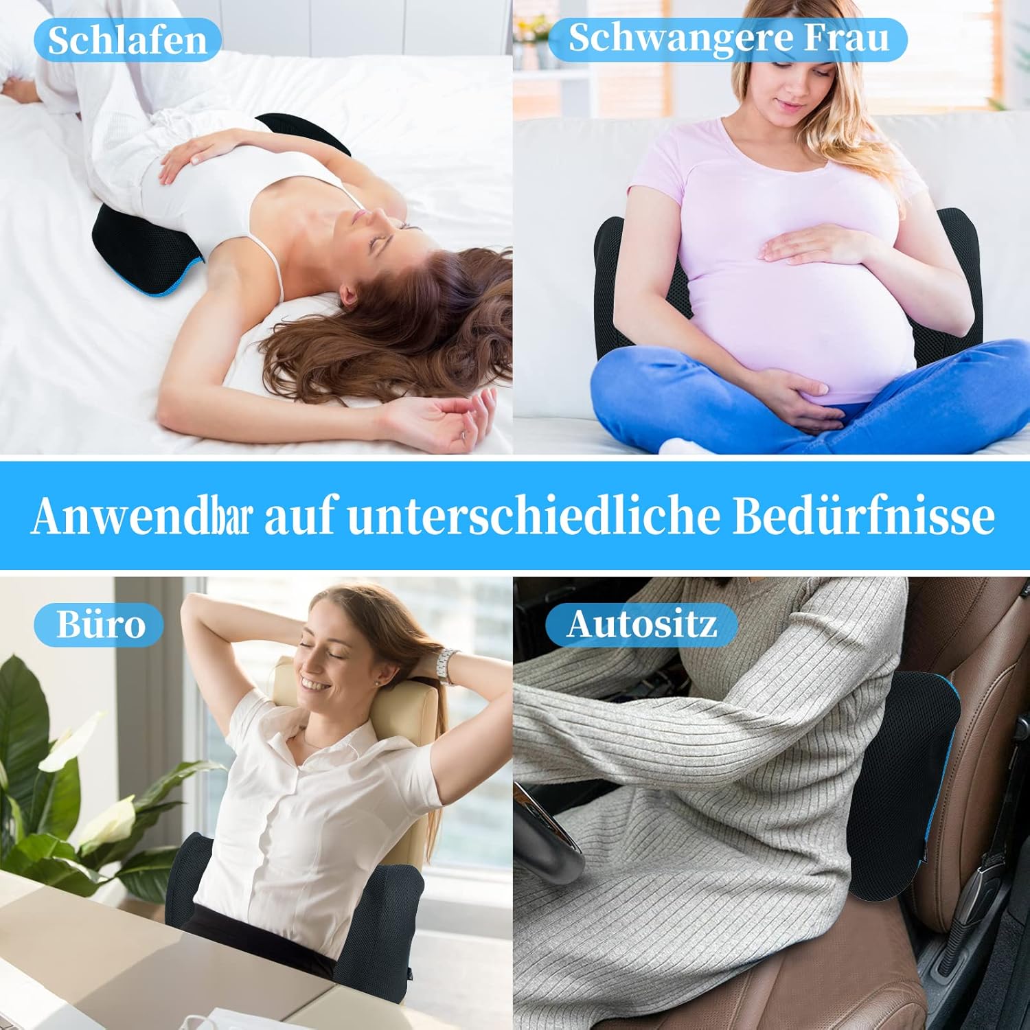SAHEYER Lendenkissen Orthopädisches Memory Foam Rückenkissen, Lendenkissen Ergonomisches Design für Lendenbett, Sofa, Stuhl, Auto und Bürostuhl, Blau – Bild 7