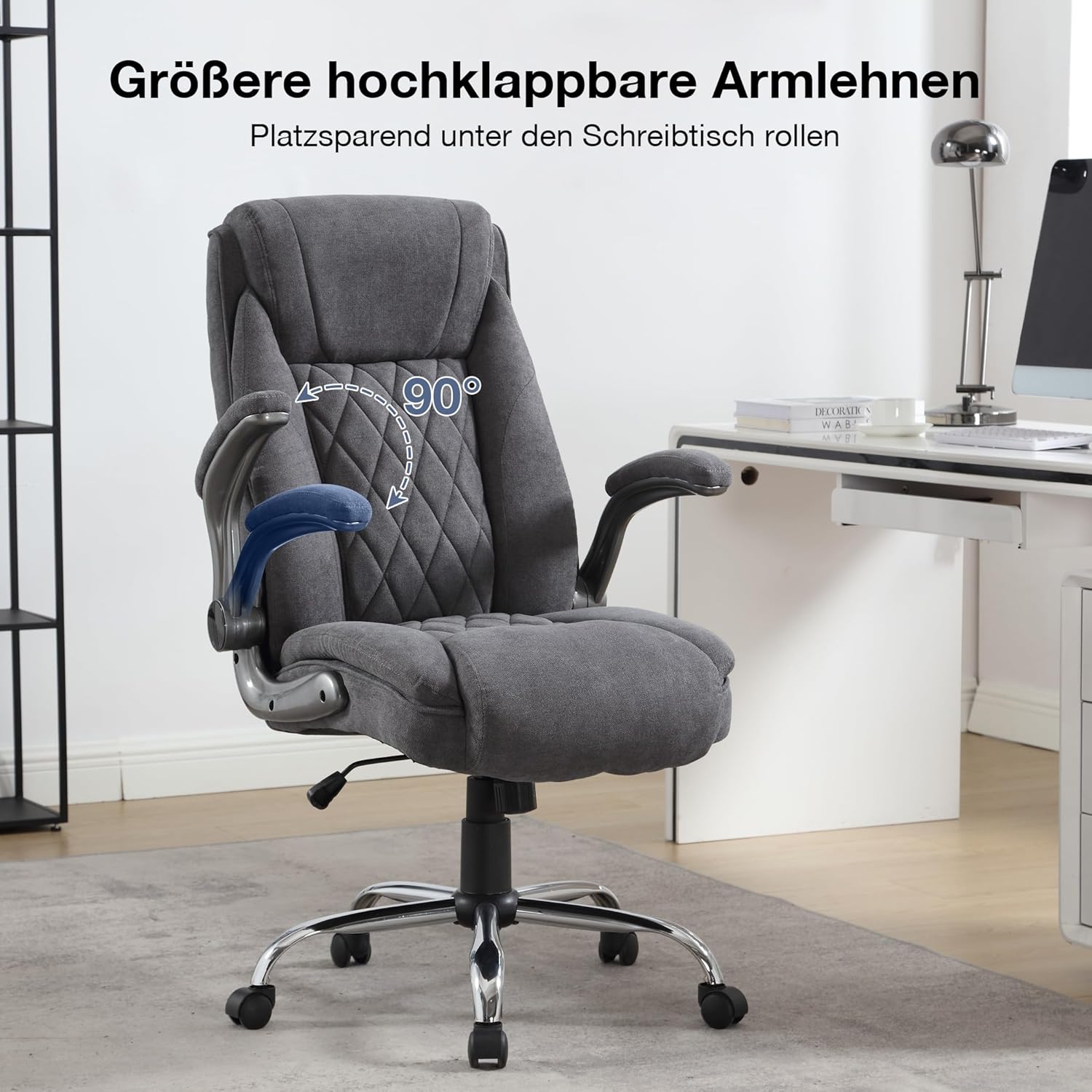 Bosmiller Ergonomischer Bürostuhl, 180 kg, verstellbarer Schreibtischstuhl mit hoher Rückenlehne und breiter Sitzfläche, klappbare Armlehne, Bürostuhl für Büro, Computer, Chefsessel – Bild 4