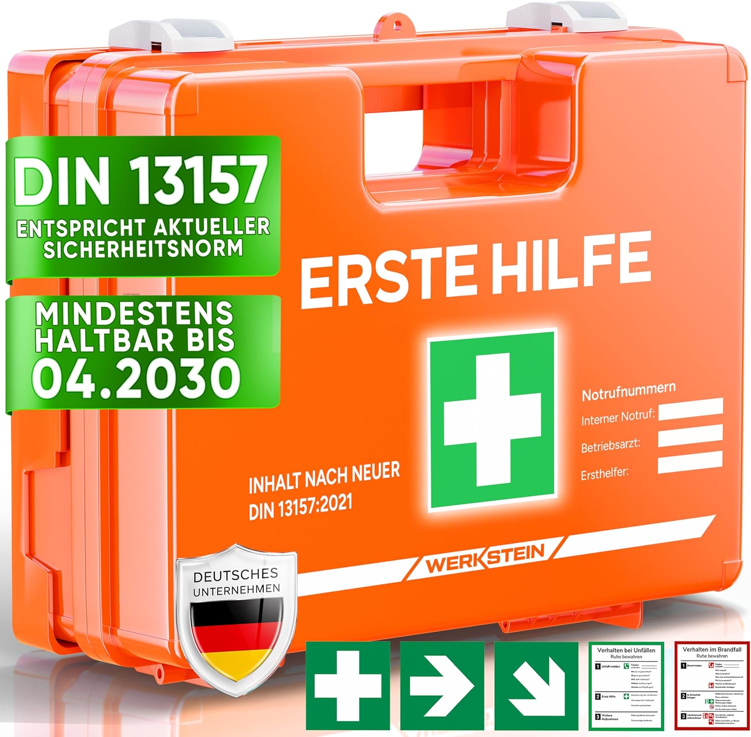 Erste-Hilfe-Set mit Inhalt nach neuer DIN 13157:2021 I Erste-Hilfe-Set inkl. praktische Wandhalterung, 5x Aufkleber & Siegel I Erste-Hilfe-Set für Betriebe, Einrichtungen & Zuhause