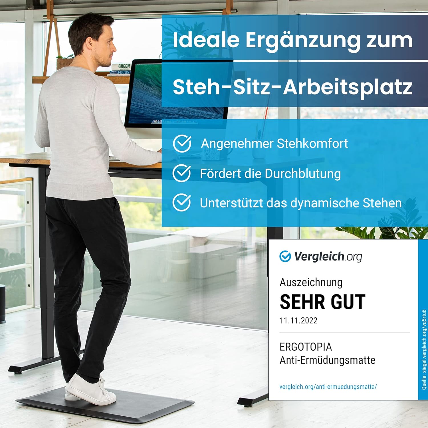 Ergotopia Anti-Ermüdungsmatte für Steharbeitsplätze, ergonomische Arbeitsplatzmatte für gesundes und schmerzfreies Stehen, rutschfeste und langlebige Stehmatte aus umweltfreundlichem PU – Bild 2