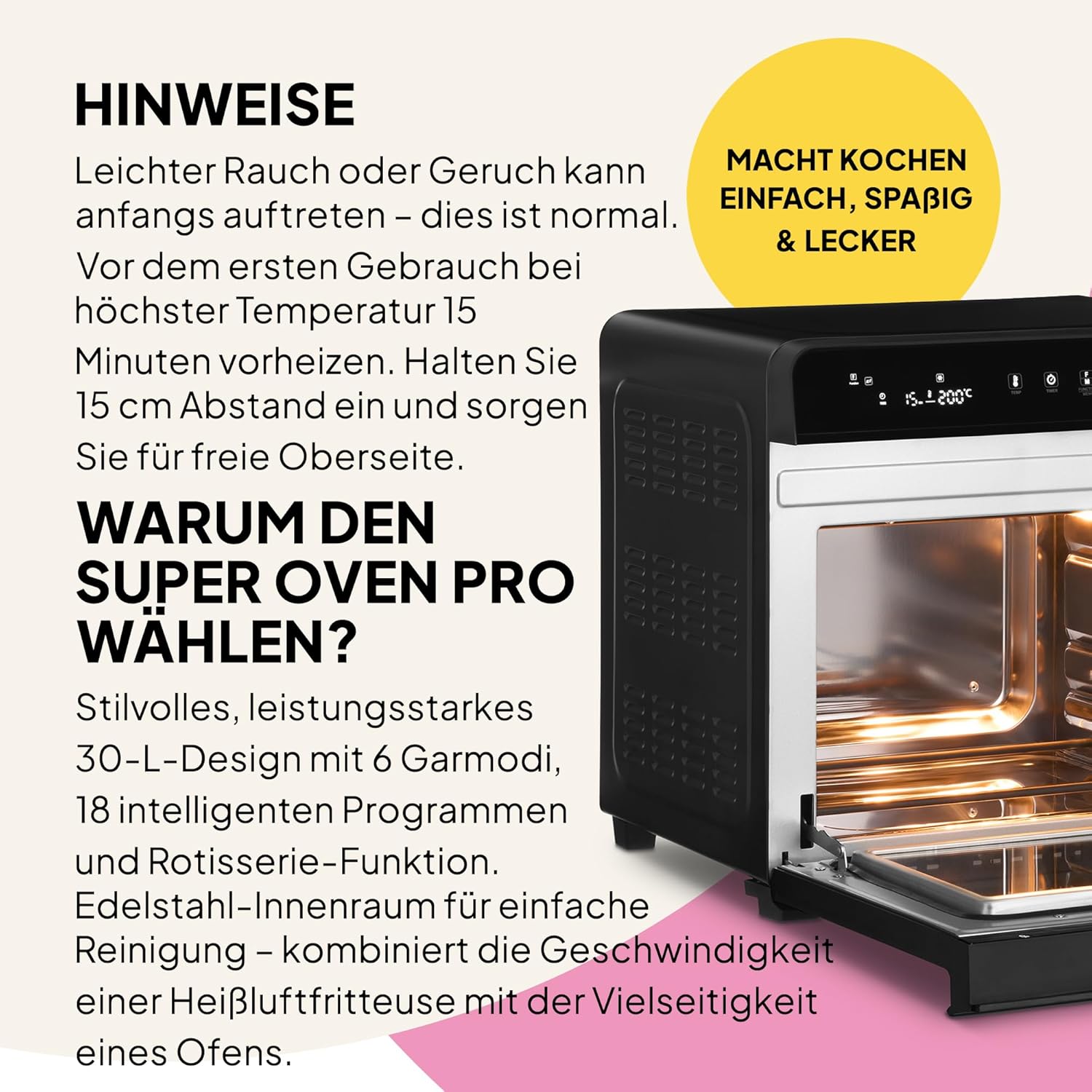 Fridja F77 30L Super Oven Pro – Premium-Digital-LED-Heißluftfritteuse – 18 intelligente Programme, Rotisserie-Funktion, leicht zu reinigen, schnell, leistungsstark und vielseitig, Innenraum aus Edelstahl – Bild 9