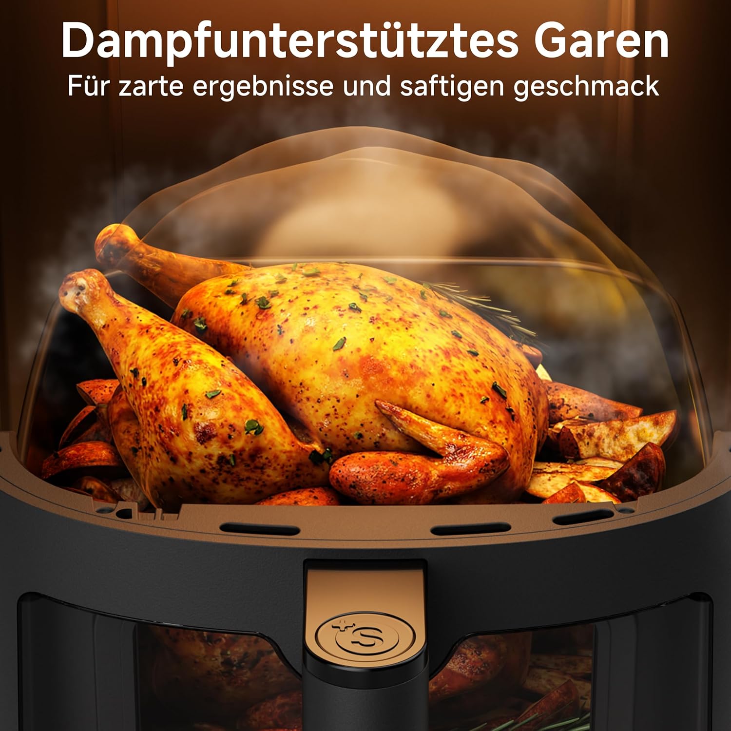 SIMPLUS Heißluftfritteuse 5L mit Sichtfenster, 1300W Airfryer, leise 43,2 dB, platzsparend, Heißluftfritteuse mit Dampffunktion, Antihaft-Korb, Drehknopf, 60-200°C – Bild 7
