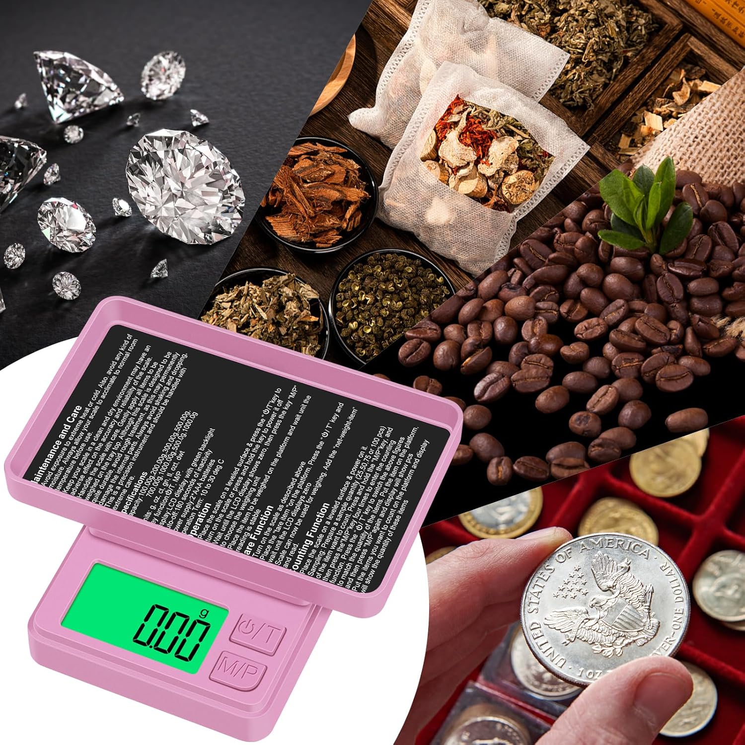 Diyife Taschenwaage 1000 g/0,01 g, digitale Grammwaage mit 7 Einheiten, Präzisions-Miniwaage, Multifunktions-Münzwaage, Präzisionswaage für Küche, Lebensmittel, Pulver, Schmuck, Kräuter, Hefe – Rosa – Bild 7