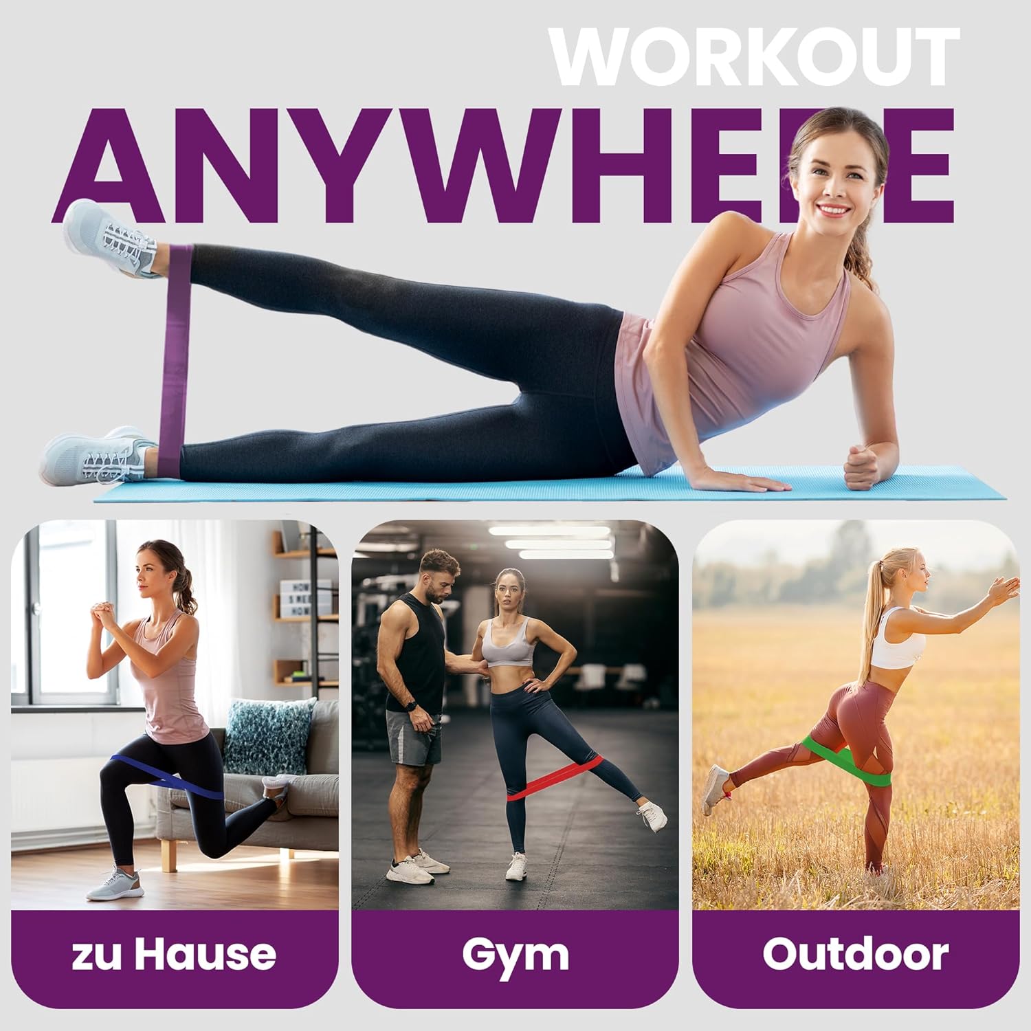 Fitnessband-Set, Latex-/Stoffschlaufen-Widerstandsbänder mit Trainings-eBook (Englisch nicht garantiert), Übungsband, Fitness-Sport-Workout, Krafttrainingsband, elastisches Trainingsband, Miniband, Crossfit, Yoga – Bild 7
