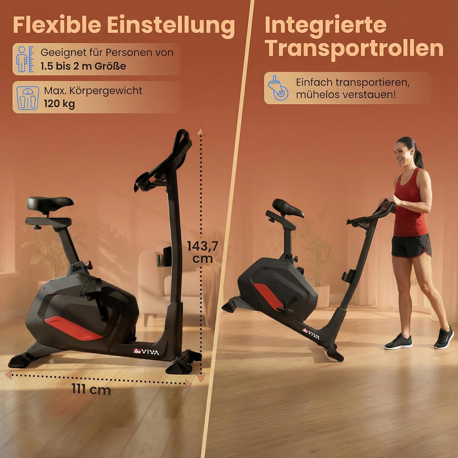 AsVIVA H22 Heimtrainer-Ergometer – Indoor-Bike mit 12 kg Schwungmasse, Bluetooth & App-Steuerung, Pulsmessung, leiser Riemenantrieb, Fitnessgerät für Cardio- & Ausdauertraining zu Hause – Bild 12