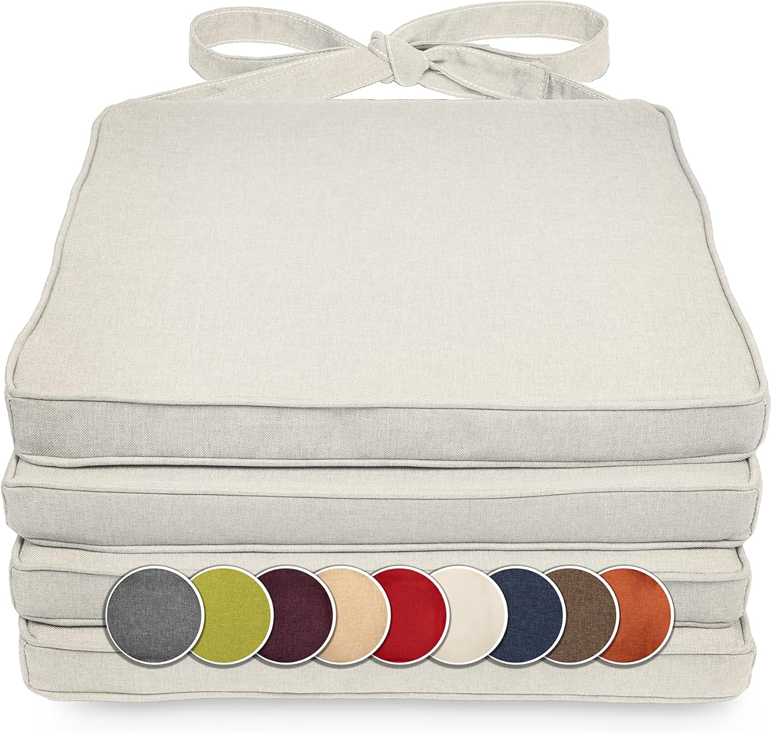 sunnypillow 4er-Set Stuhlkissen 40 x 45 x 5 cm | Kissenauflage für Stühle / Rattanstühle | Stuhlkissen mit Band | Innen/Außen | Ekru |