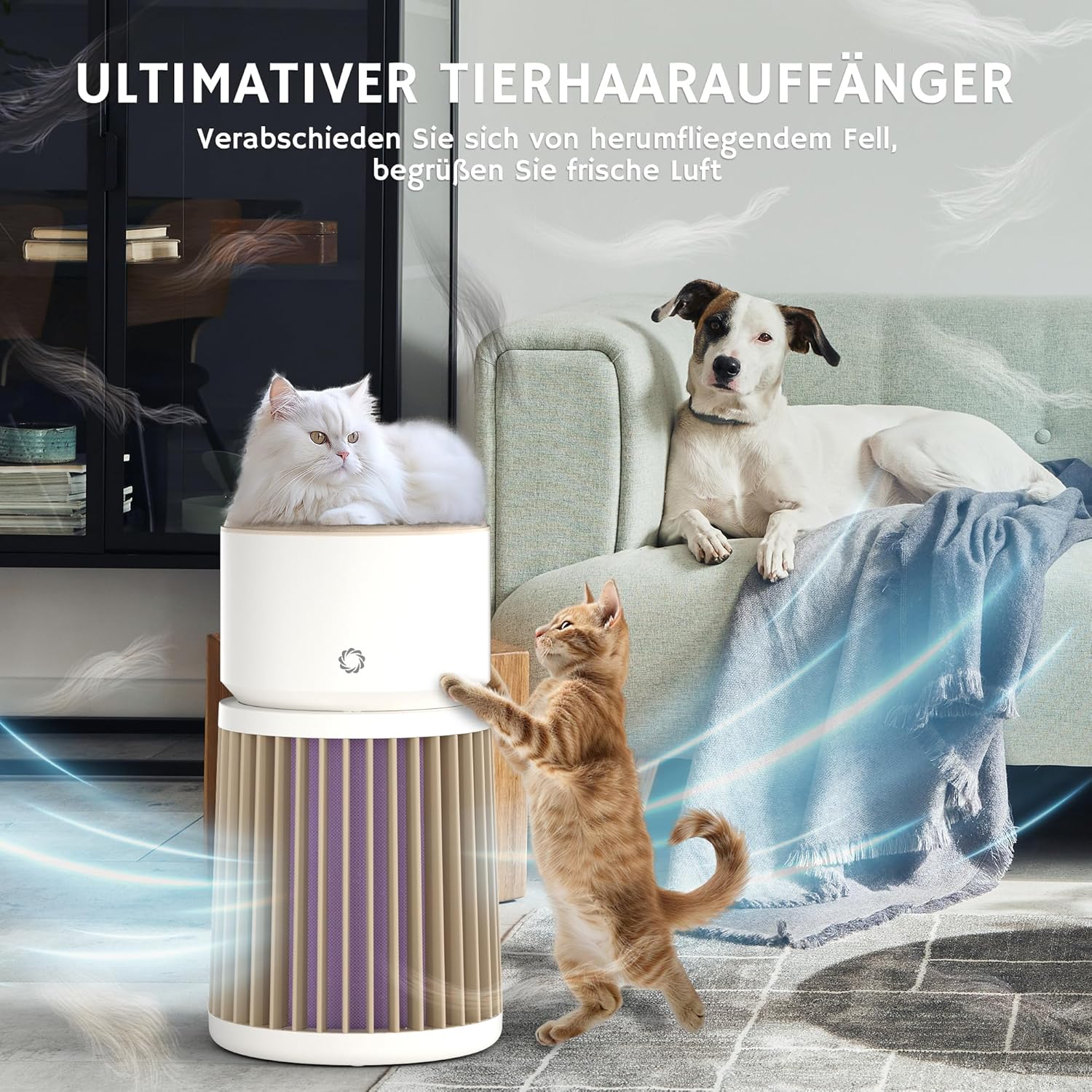 Airthereal Haustier-Luftreiniger mit H13-Geruchsfilter – entfernt Tierhaare, Hautschuppen, Katzenuringeruch, Staub, Rauch – für Räume bis zu 325 m², PM2,5-Sensor, 360°-Lufteinlass, AGH400 – Bild 7