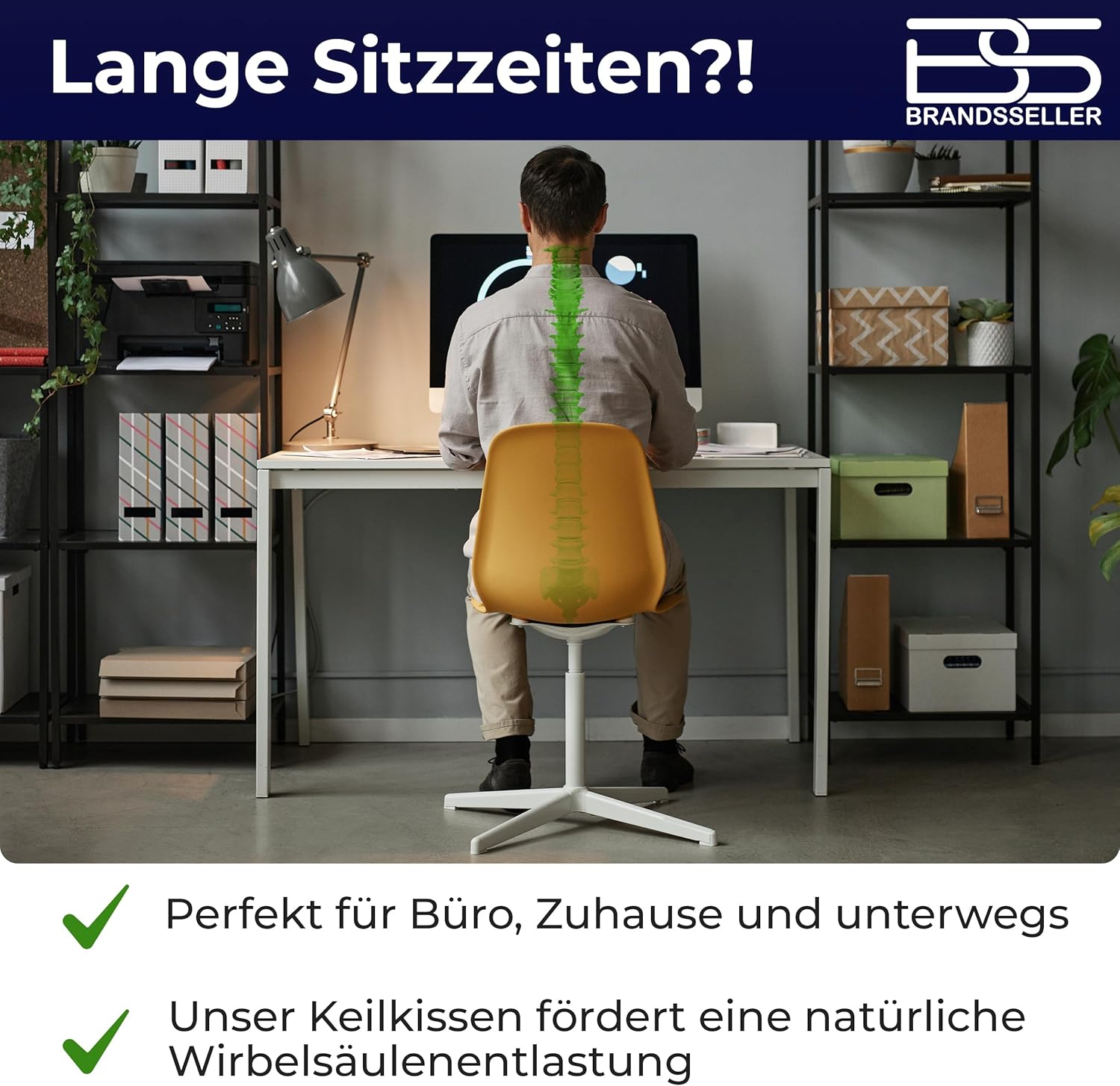 Brandsseller Sitzkeilkissen für Stühle, Autositz, Bürostuhl, 38 cm x 38 cm x 8/2 cm – Bild 7