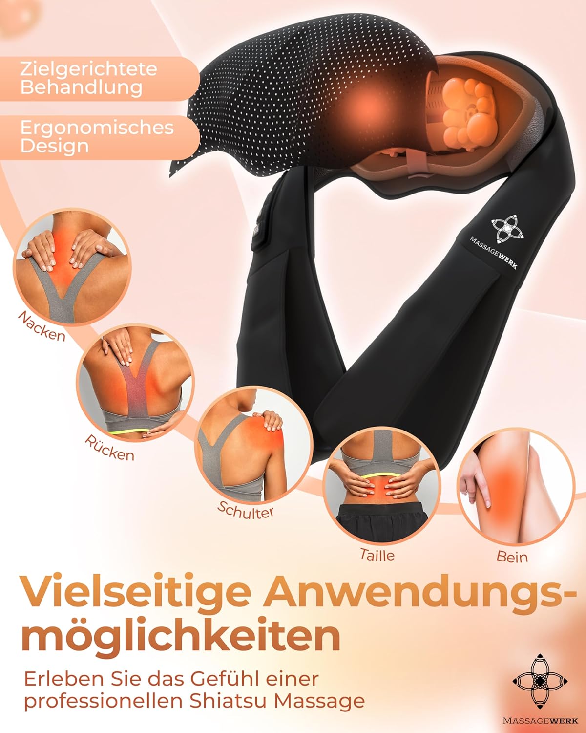 Shiatsu Rücken- und Nackenmassagegerät | Elektrisches Nackenmassagegerät mit Wärmefunktion | Ergonomisch, ideal zur Linderung von Muskelverspannungen und Schmerzen – Bild 4