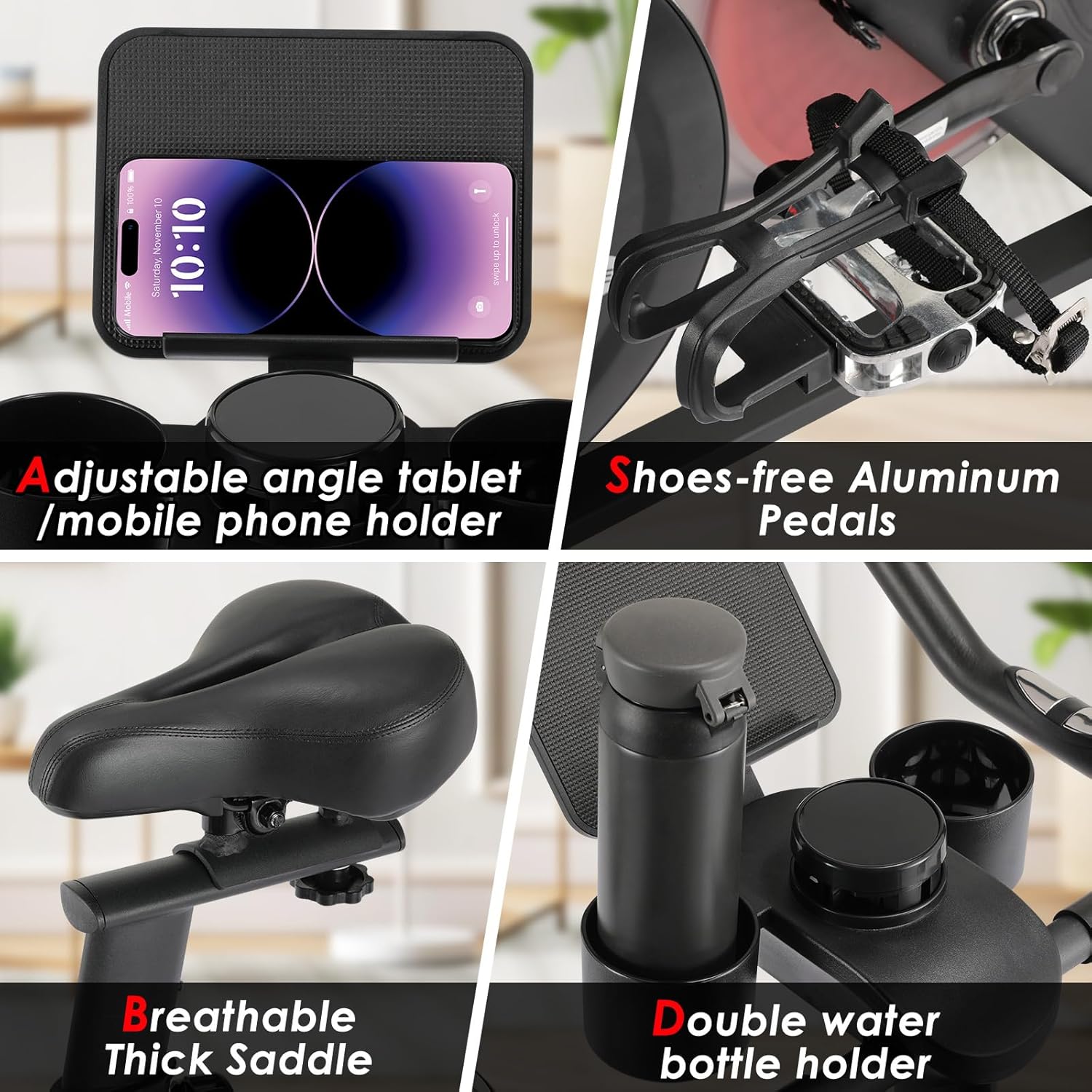 LIFERUN Heimtrainer Fahrrad Magnetwiderstand, Leise Spinning Bike Indoor mit Pulsmessung, LCD-Monitor, einstellbare Sitze, Tablet-Halterung, Stationäres Bike Hometrainer für Kardiotraining Zuhause – Bild 6