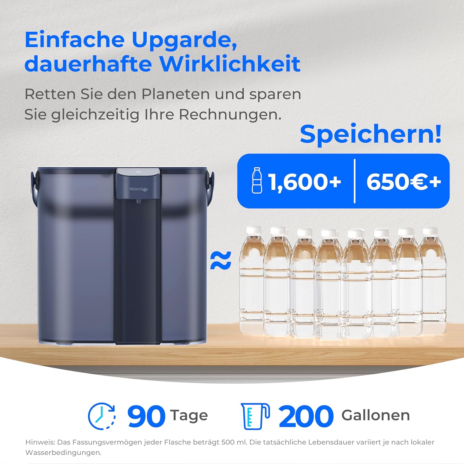 Waterdrop Kompakter sofortiger elektrischer Wasserfilterkrug mit 3-Monats-Filter, Wasserfilterkrüge für die Arbeitsplatte, reduziert Chlor, Blei, Quecksilber, PFAS, PFOA/PFOS, 757 Liter, blau – Bild 6