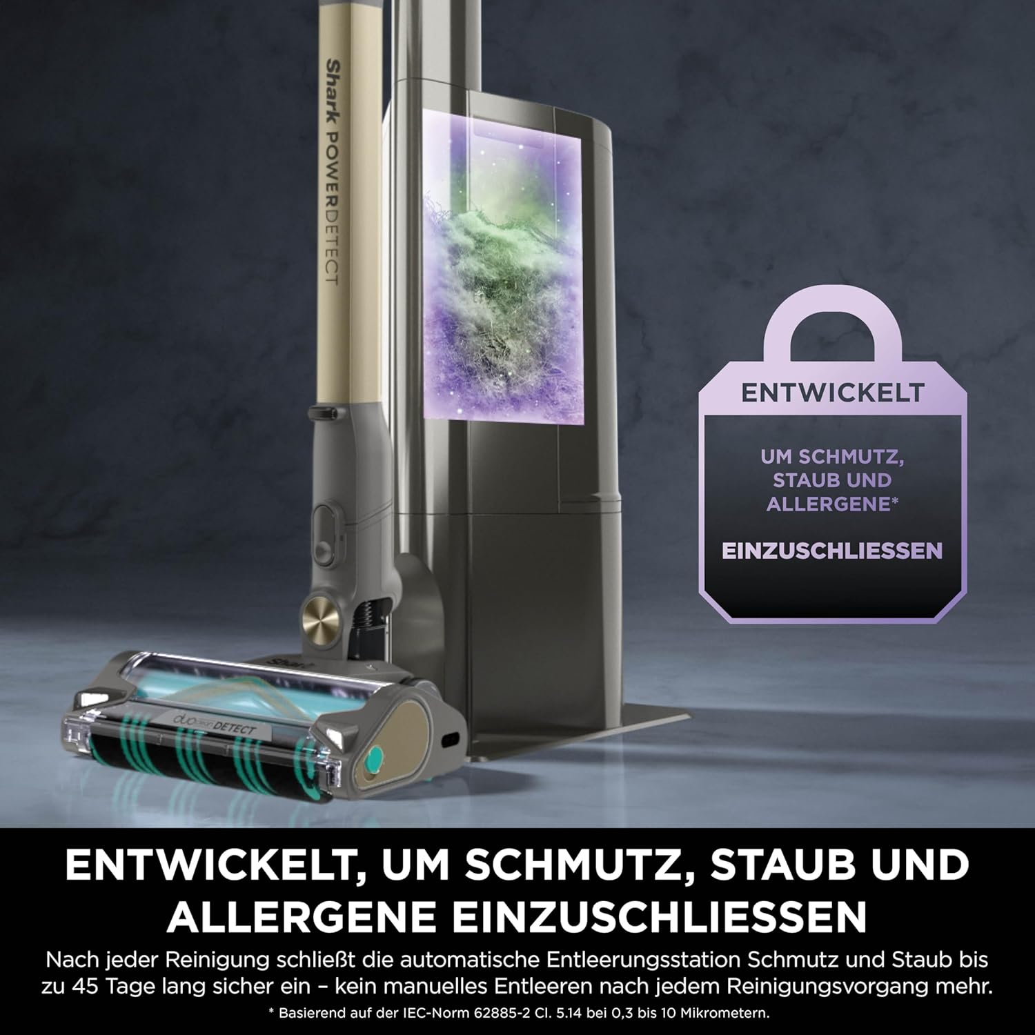 Shark PowerDetect Clean & Empty Akku-Staubsauger mit Saugstation, bis zu 70 Minuten Laufzeit, kabellos, selbstentleerend für Tierhaare, Allergiker, Teppiche und Hartböden, mit LED-Licht, Gold, IP3253EUT – Bild 8