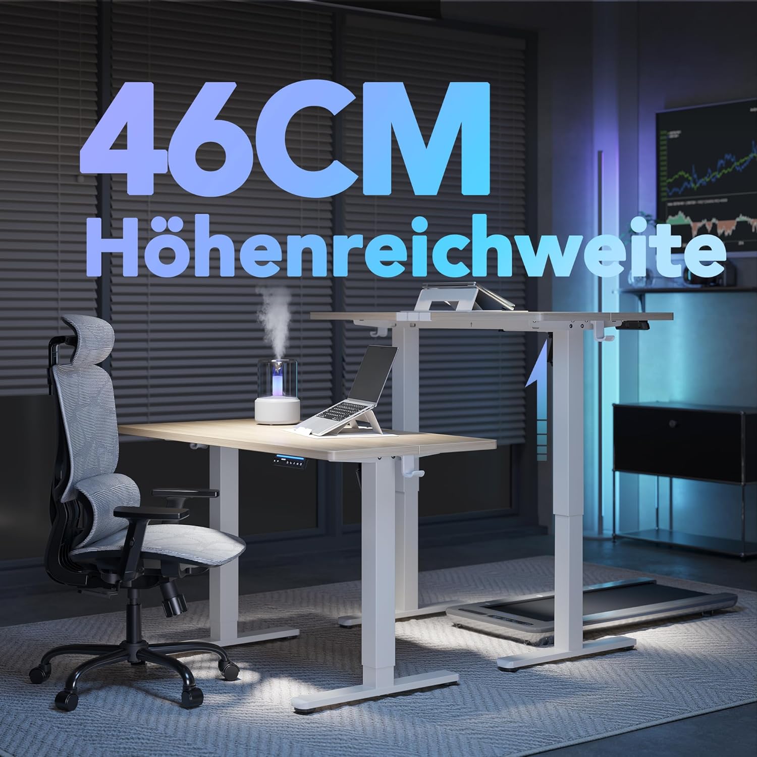 HUANUO AI-gesteuerter elektrischer Stehschreibtisch 120 x 60 cm mit Smart App, funktioniert mit Alexa & Google, höhenverstellbar, 6 Speicherstufen, Sitzerinnerung, ergonomisch – Bild 8