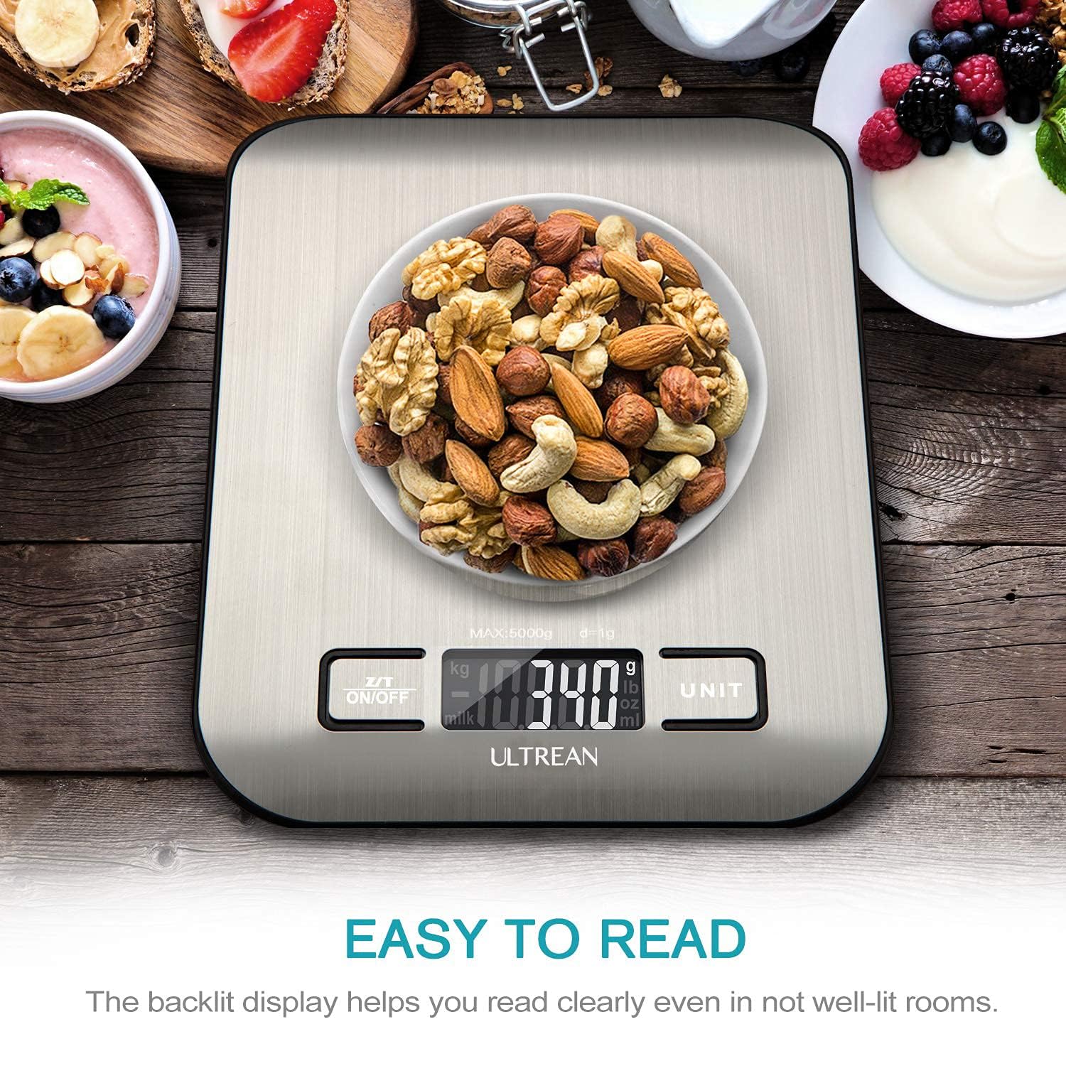 Digitale Küchenwaage von Ultrean, LCD-Display mit Tara-Funktion, präzise Backwaage in Gramm und Unzen, Edelstahl 304, Wiegekapazität bis zu 5 kg (11 lb), ideal zum Backen und Kochen – Bild 6