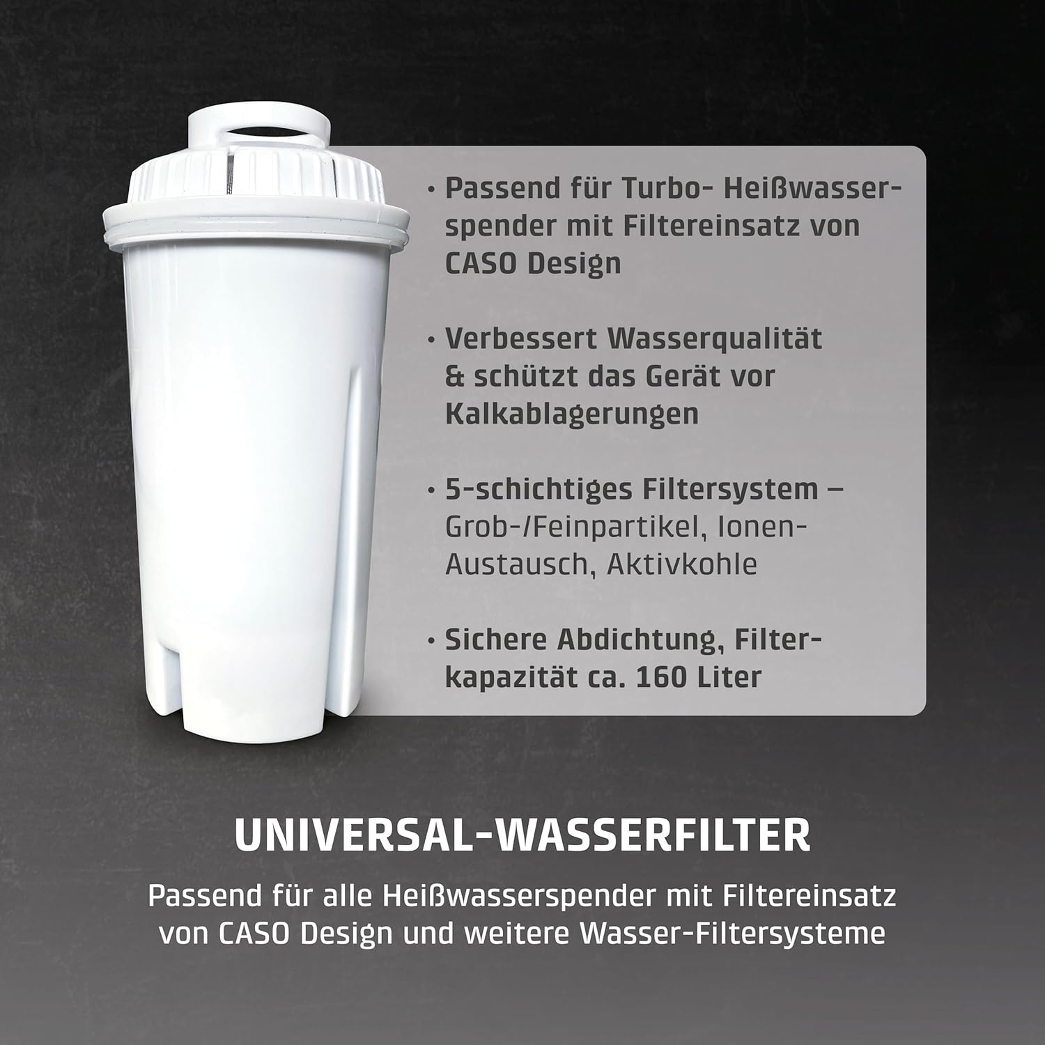 CASO Ersatz-Wasserfilter (6er-Set) – für Heißwasserspender, Verbesserung der Wasserqualität, Reduzierung von Kalk, Chlor und Schadstoffen, 5-Schicht-Filtrationsprinzip – Bild 2