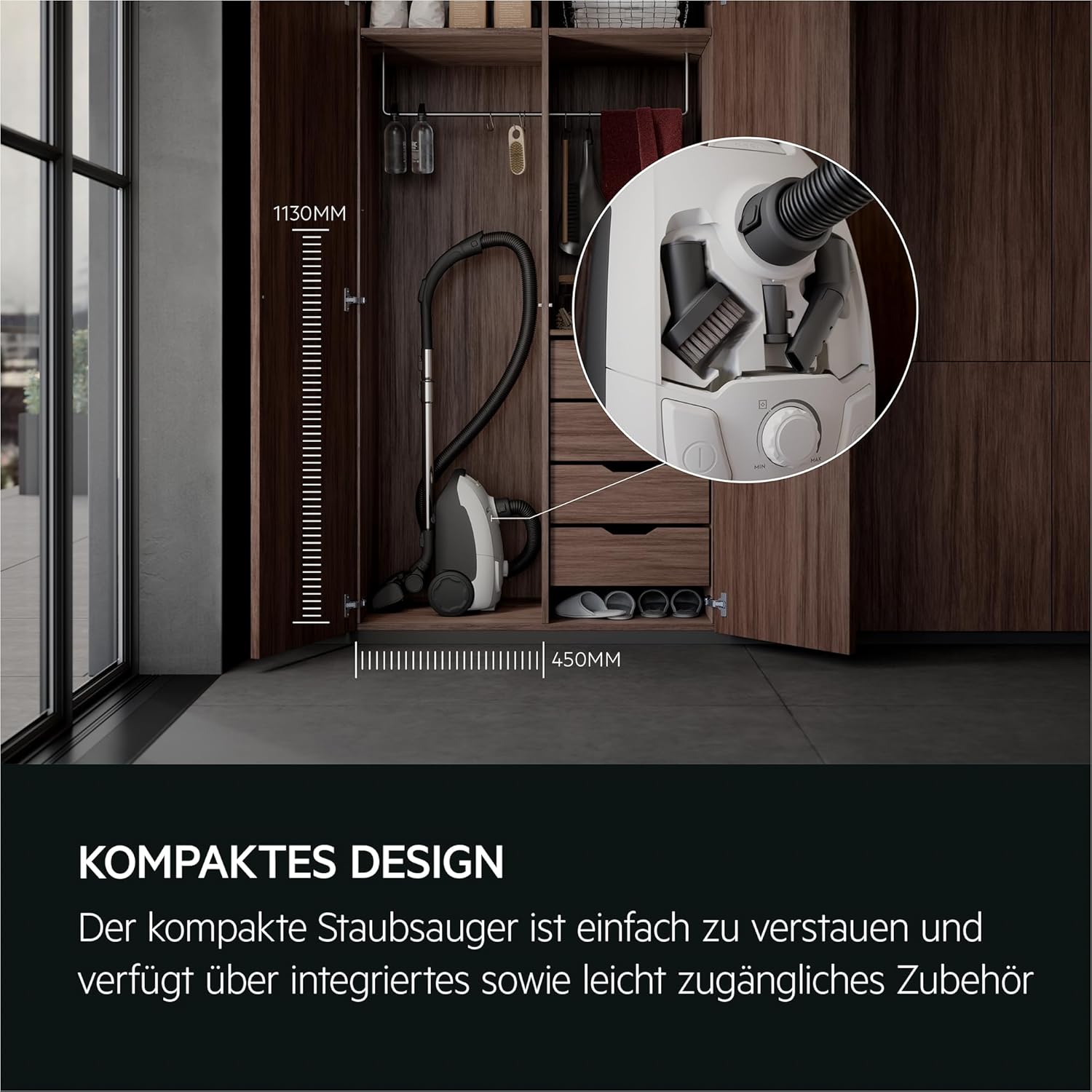 AEG Clean 5000 Staubsauger mit Beutel, hohe Saugleistung, 37 % recycelter Kunststoff, AllFloor-Düse mit Klicksystem, 2-in-1-Multifunktionsdüse, 8,5 m Aktionsradius, waschbarer Hygienefilter, AB51C1SW – Bild 6
