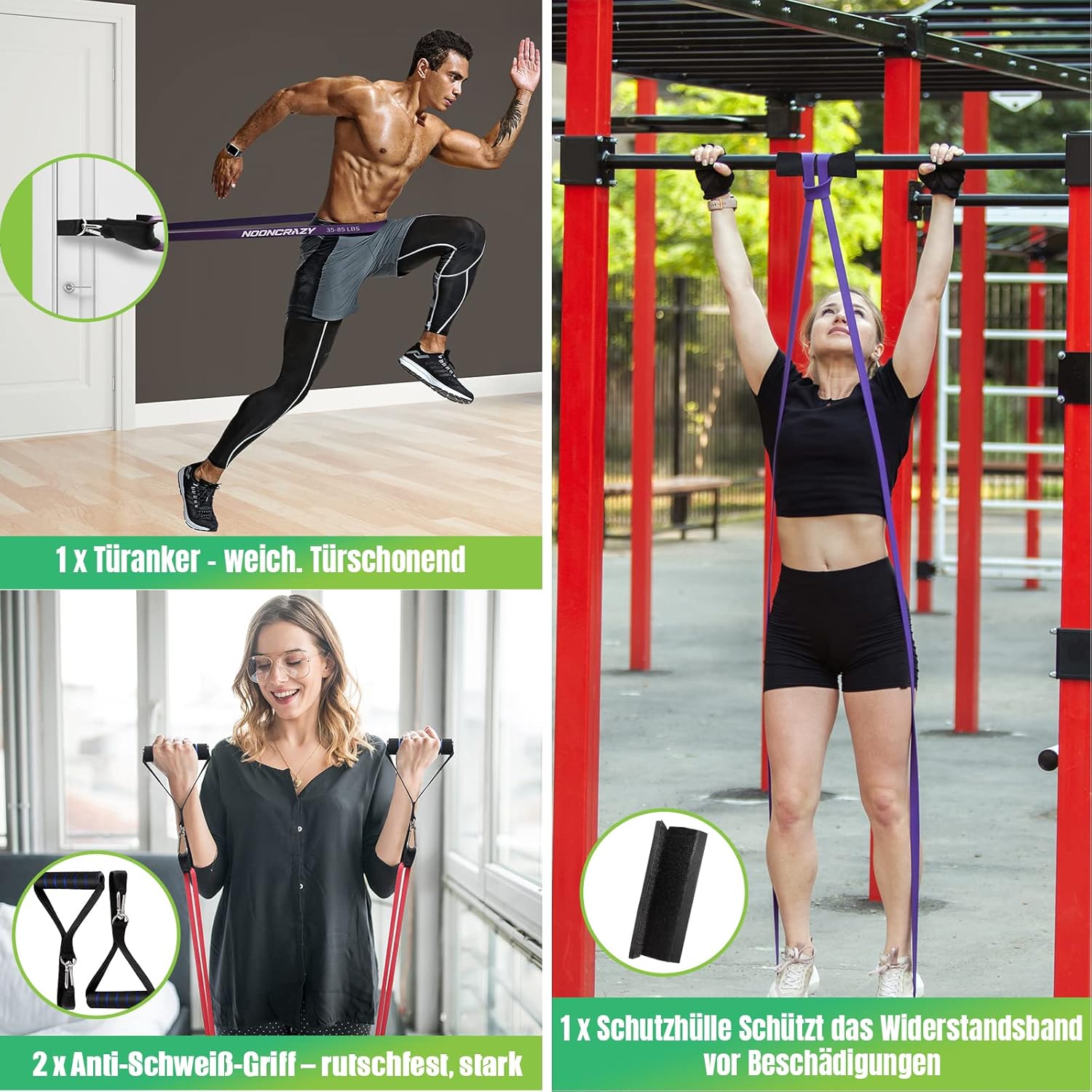 Widerstandsbänder, verschiedene Stufen mit Türanker und Griffen, Fitnessbänder für Krafttraining, Training, Physiotherapie, Yoga, für Männer und Frauen – Bild 6