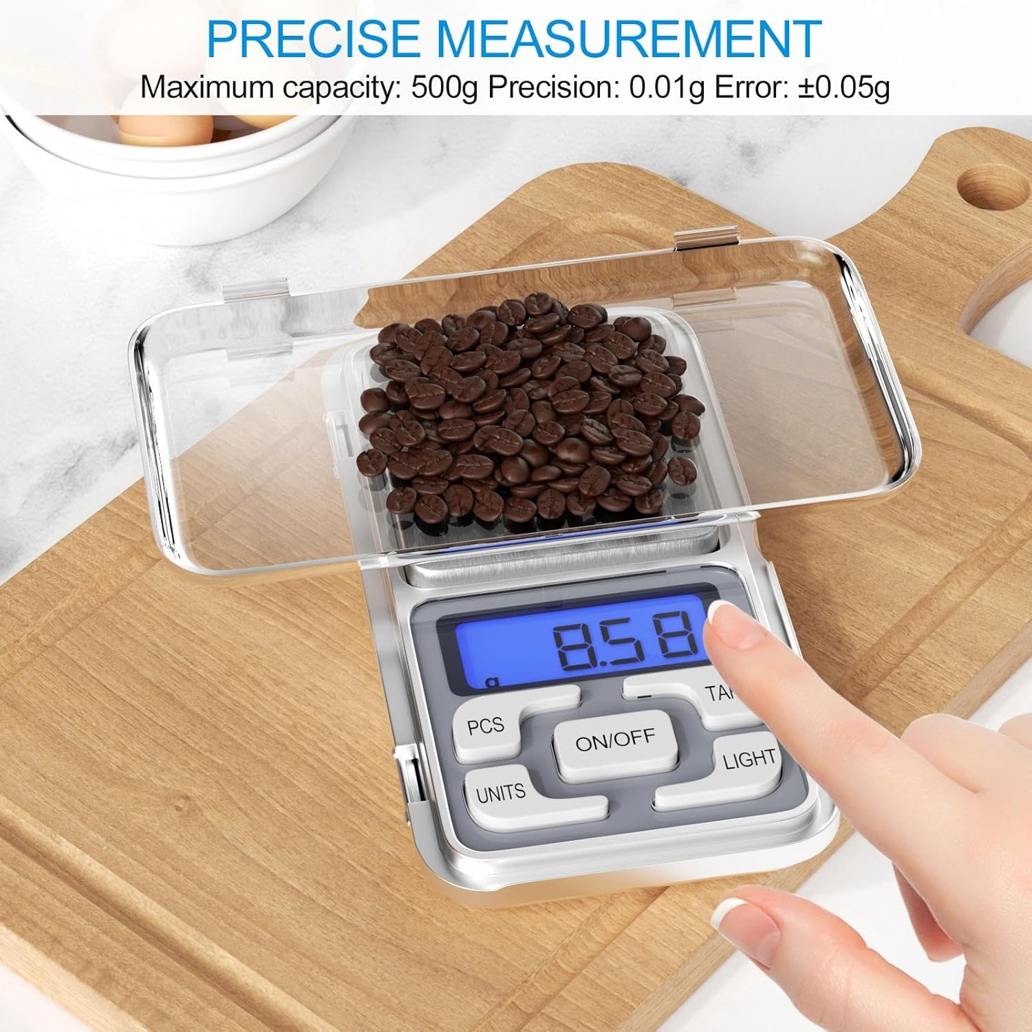 Gvolatee Digitalwaage Hochpräzise 500g / 0,01g Küchenwaage Digitale Lebensmittelwaage Edelstahl Haushaltswaage mit LCD-Display und Tarafunktion Taschenwaage für Schmuck, Lebensmittel, Kaffee – Bild 6