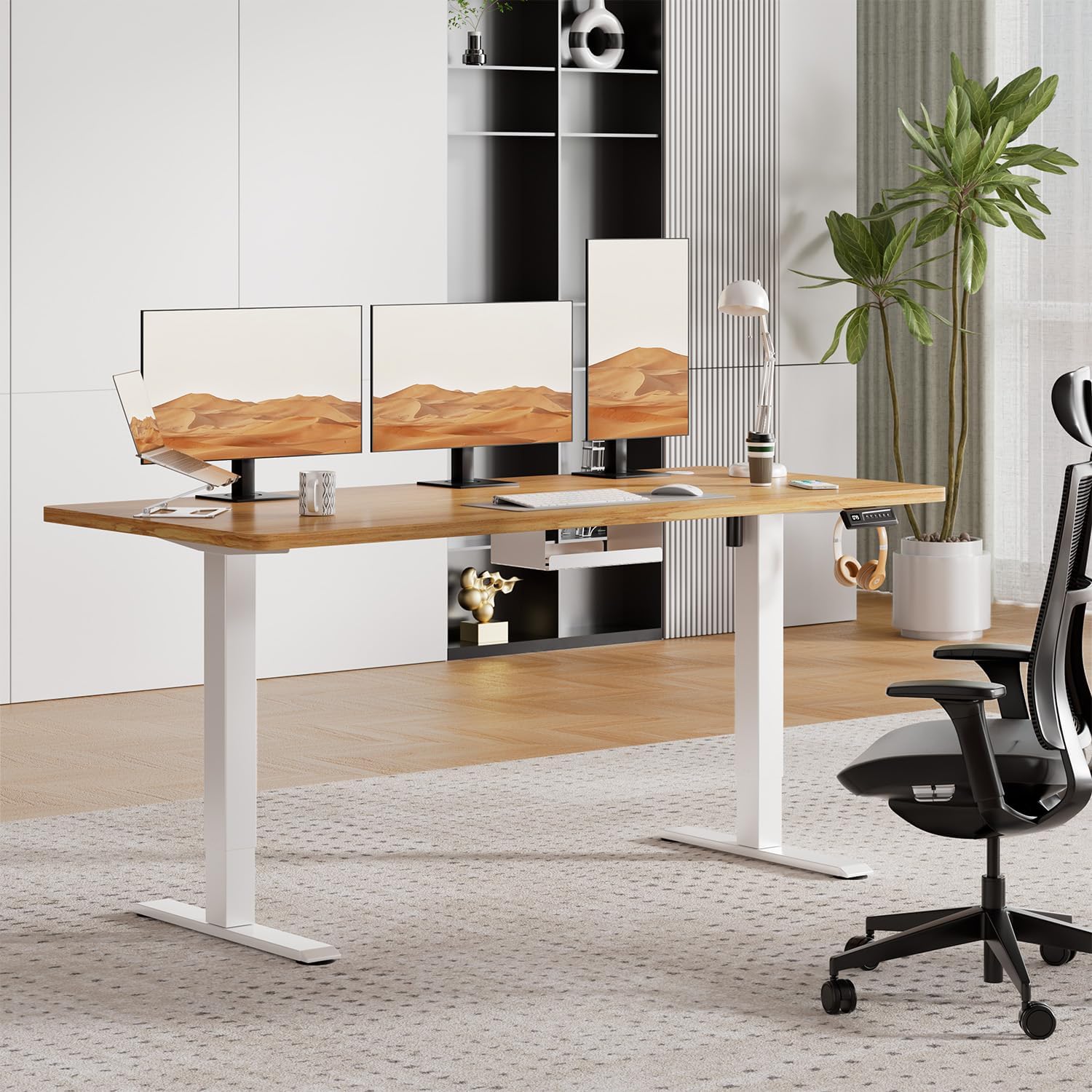 JUMMICO Elektrisch höhenverstellbarer Schreibtisch – Stehsitztisch mit Memory-Funktion & kompletter Tischplatte, Computertisch für Büro & Zuhause, 160 x 60 cm, Beige – Bild 9