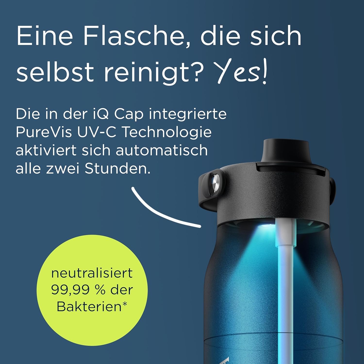 BRITA LARQ iQ Digital Filter-Wasserflasche (680 ml) inklusive Trink-Tracking (App), Aktivkohle-Wasserfilter und UV-C – neutralisiert 99,99 % Bakterien und filtert Mikroverunreinigungen, PFAS und mehr (grün) – Bild 4
