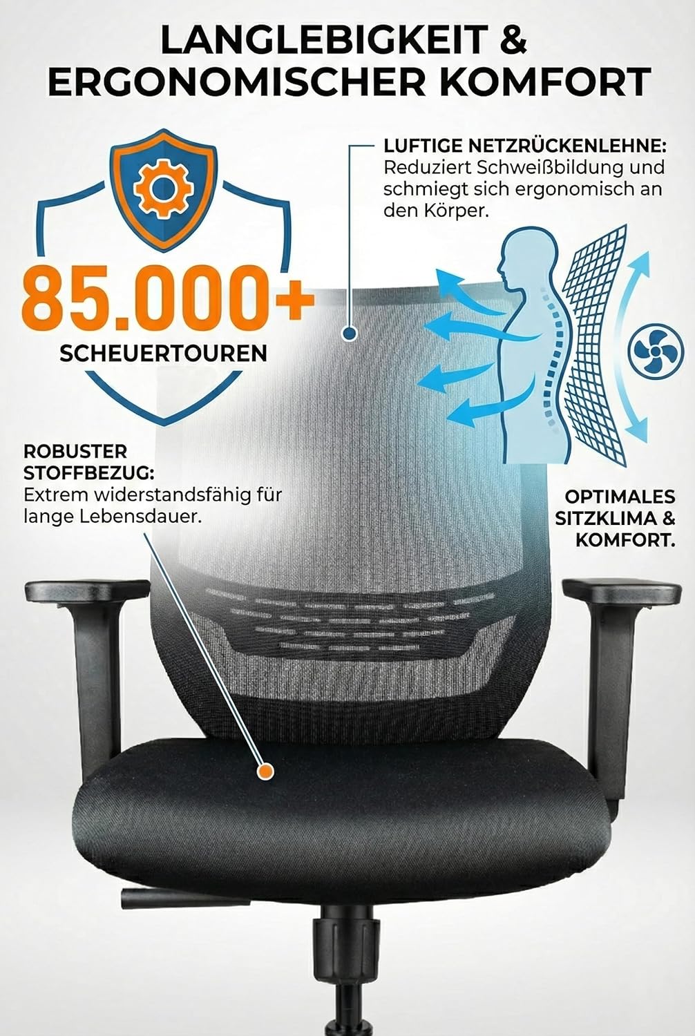 Start Bürostuhl für Home Office & Business, mit vielen ergonomischen Funktionen, ergonomisch & kompakt, sehr einfach zu bedienen, ohne Armlehnen, maximale Belastung 125 kg – Bild 3