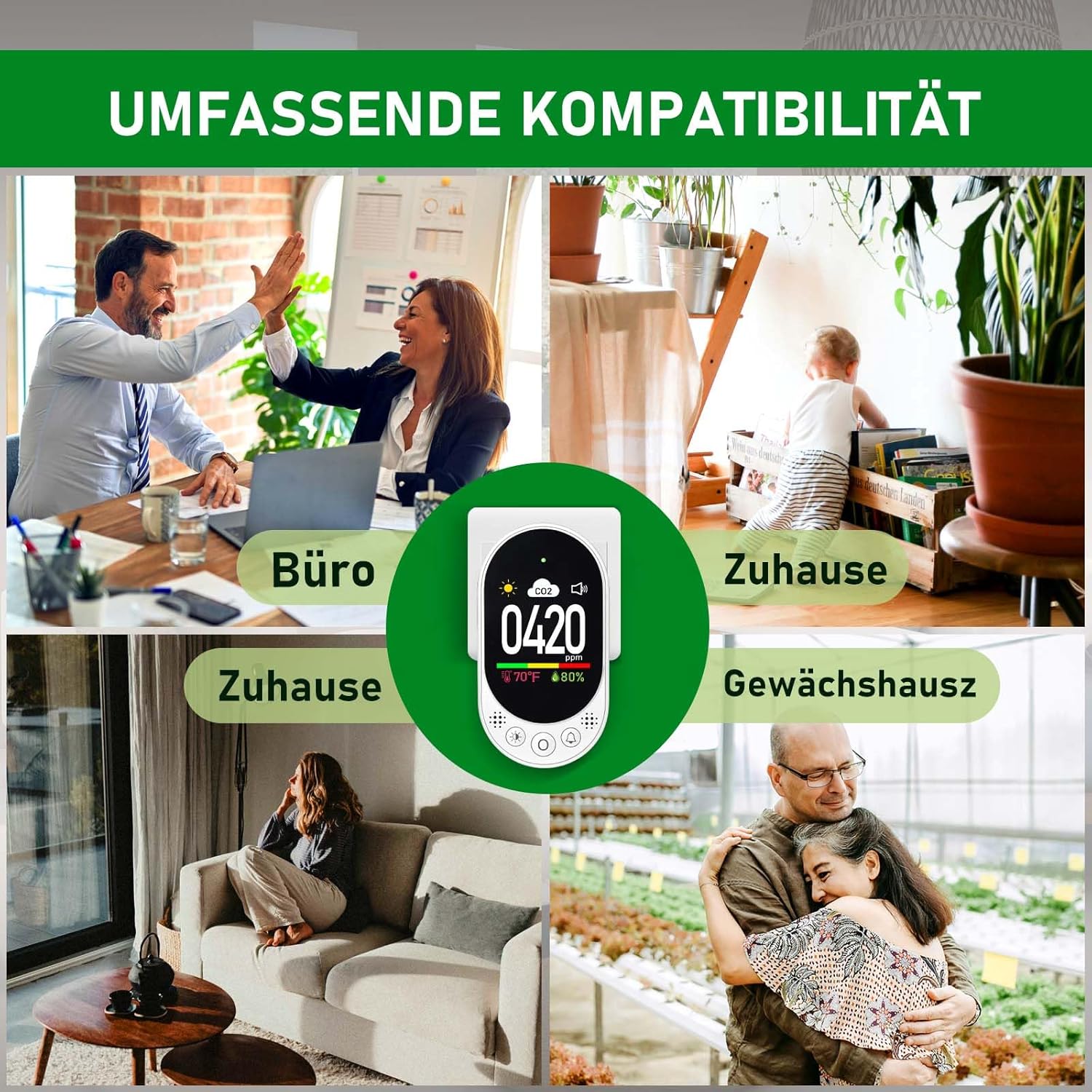 LSENLTY Kohlendioxid-Messgerät, 3-in-1-CO2-Messgerät (Temperatur, Luftfeuchtigkeit und CO2-Wert), hochpräzises CO2-Detektormessgerät, Luftqualitätstester mit Alarmfunktion und manueller Kalibrierung – Bild 8