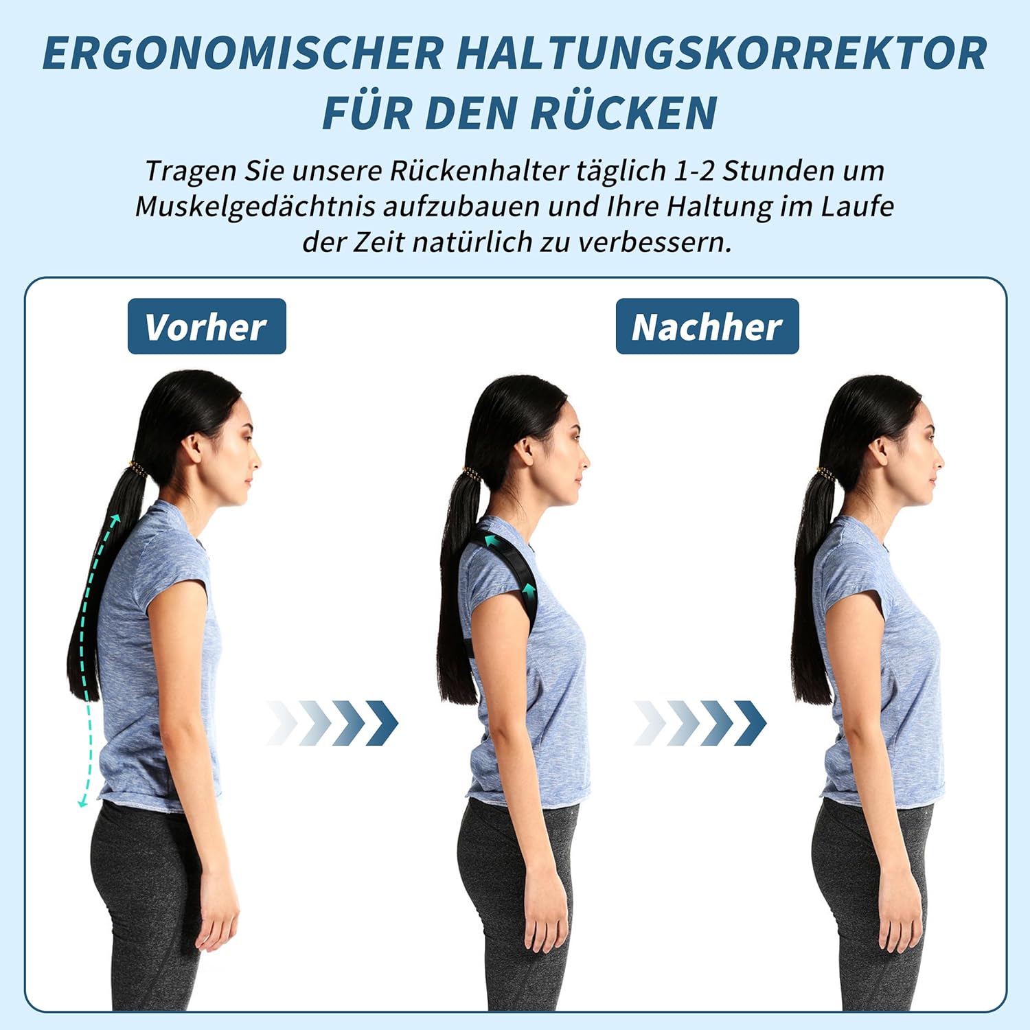 Rückenhaltungstrainer zur Haltungskorrektur für Männer und Frauen, atmungsaktiver Haltungskorrektor & verstellbarer Rückenstützgürtel für Haltung, Rückenstütz-Glätteisen – Bild 3