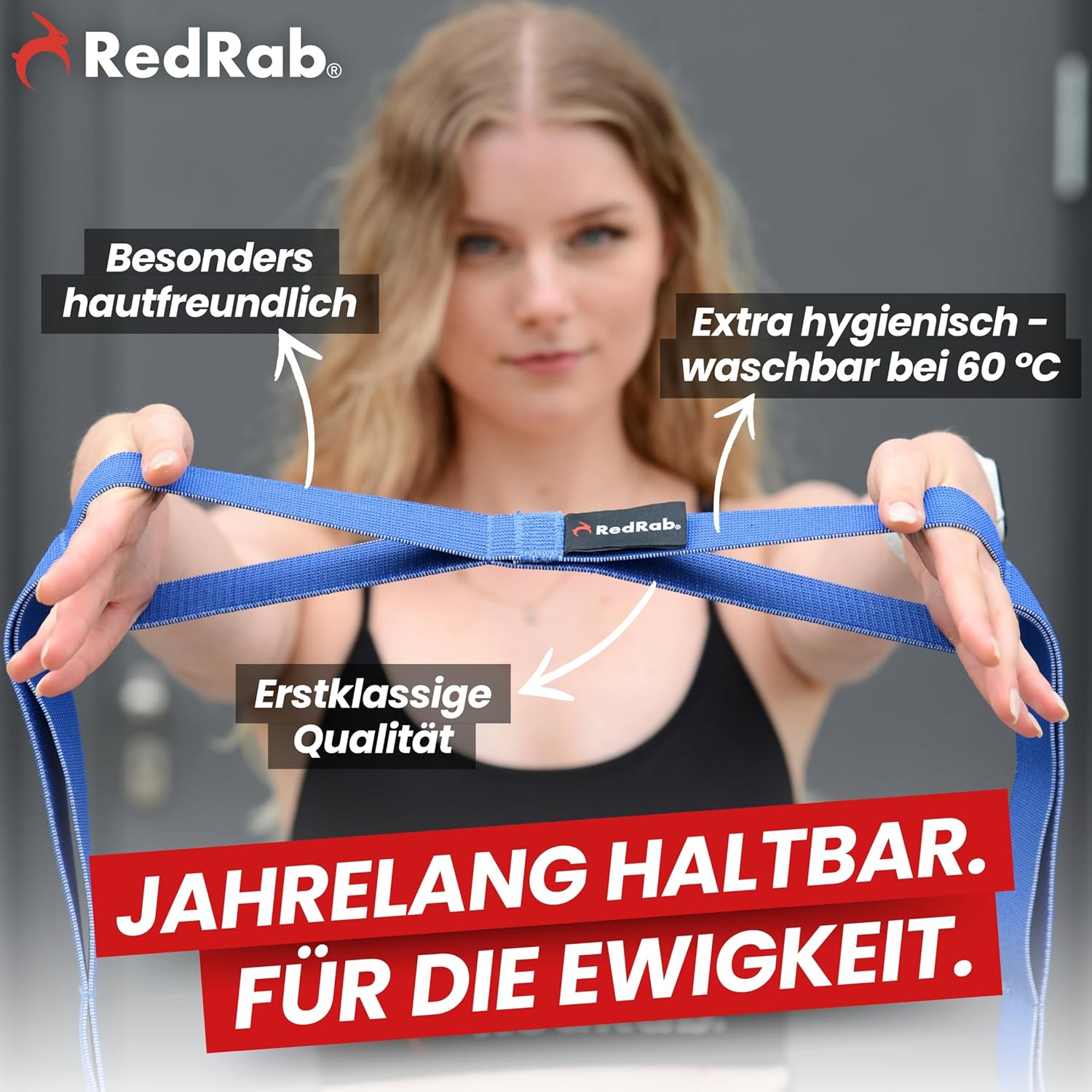 RED RAB Fitnessbänder Stoff – Übungsband mit Schlaufen – 245 cm lang – Widerstandsbänder & Widerstandsbänder Krafttraining – Fitnessband, Widerstandsband Fitness, Gummiband Sport – Bild 5