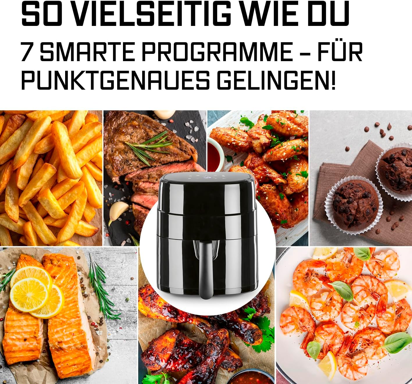GOURMETmaxx Heißluftfritteuse 4,5 L – Airfryer 1400 W mit digitalem Farbdisplay, Timer, Abschaltautomatik & Überhitzungsschutz, spülmaschinenfestes Zubehör, fettfreies Frittieren – Schwarz – Bild 7