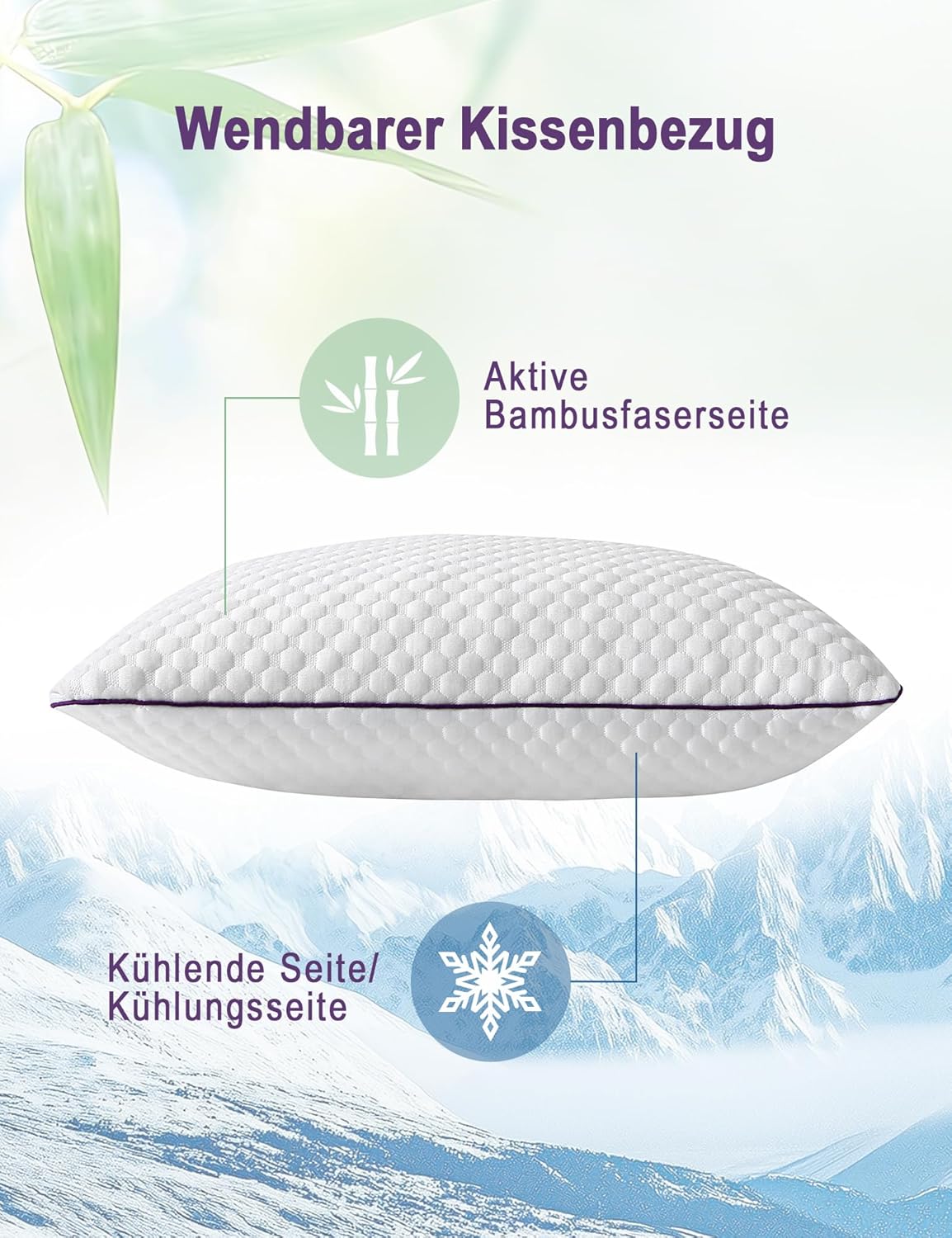 1 x Kissen 40 x 80 cm – ergonomisches Memory-Schaum-Kissen, höhenverstellbar mit Reißverschluss für alle Schlafpositionen und ganzjährige Nutzung – Bild 2