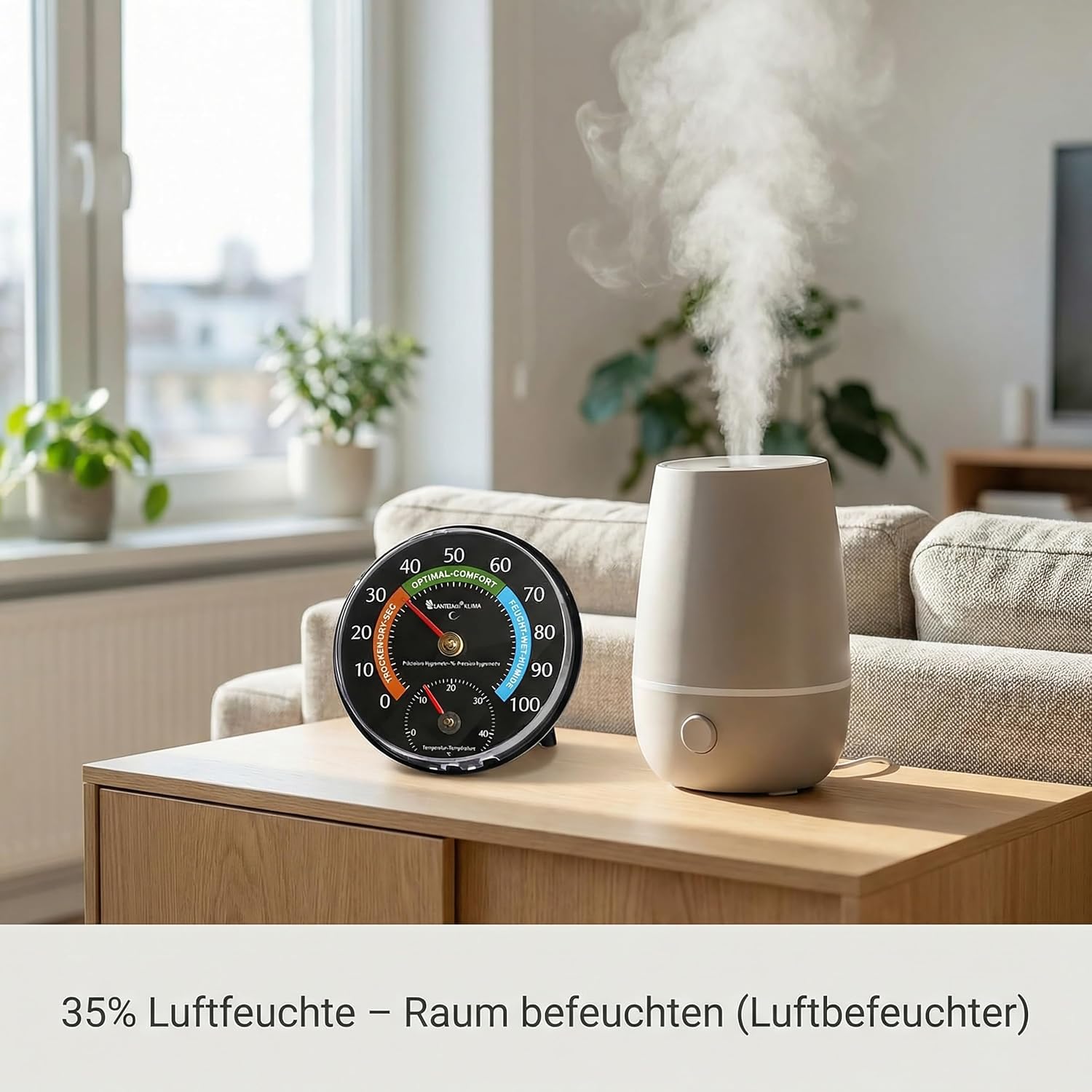 Lantelme Kombi-Thermometer, Hygrometer, Temperatur -5 bis + 45 °C und Luftfeuchtigkeit 0 % – 100 % relativ, analog, präzise Anzeigen für Schimmelschutz, Raumklima und Heizkosten im Innenbereich – Bild 14