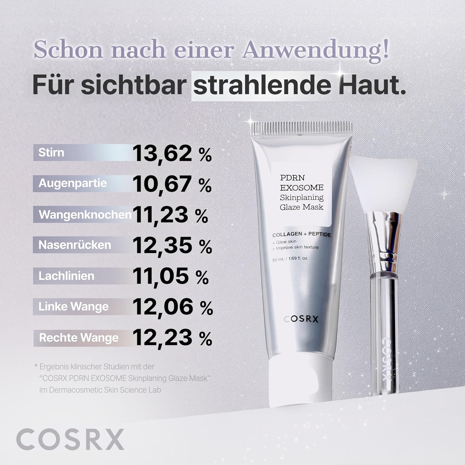 COSRX PDRN Exosome Skinplaning Glaze Mask für Glashaut mit Lachs-DNA PDRN und Exosomen, Collagen Night Wrapping Mask für das Gesicht, mit Silikonbürste, verfeinert die Haut, 50 ml, koreanische Hautpflege – Bild 6