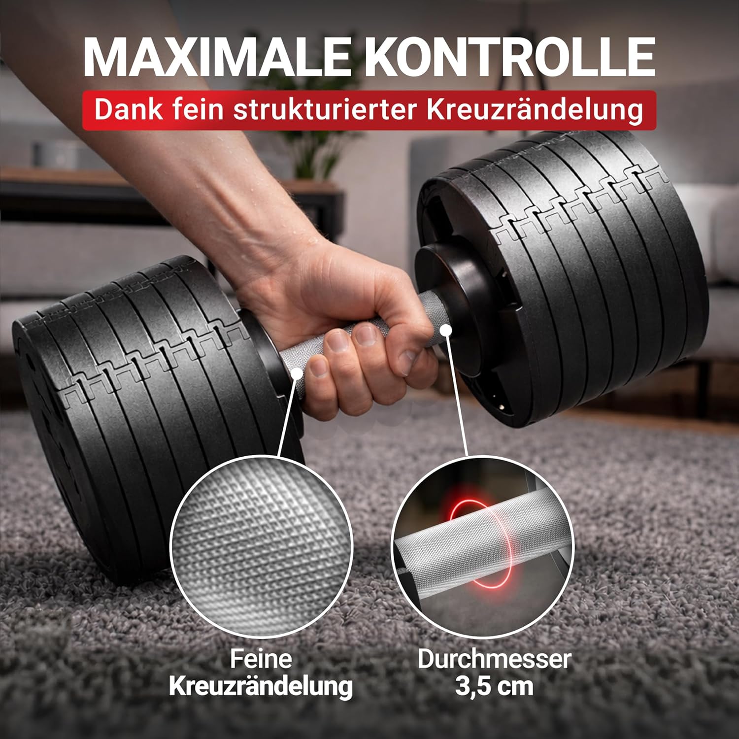 Miweba Sporthantel VH200 | Profi-Hanteln – Hantelgewichte 2–28 kg – Hantel-Set – verstellbare Hanteln – Hantelscheiben aus Stahl – ergonomischer Griff – Hantel-Set – Kurzhantel – Bild 3