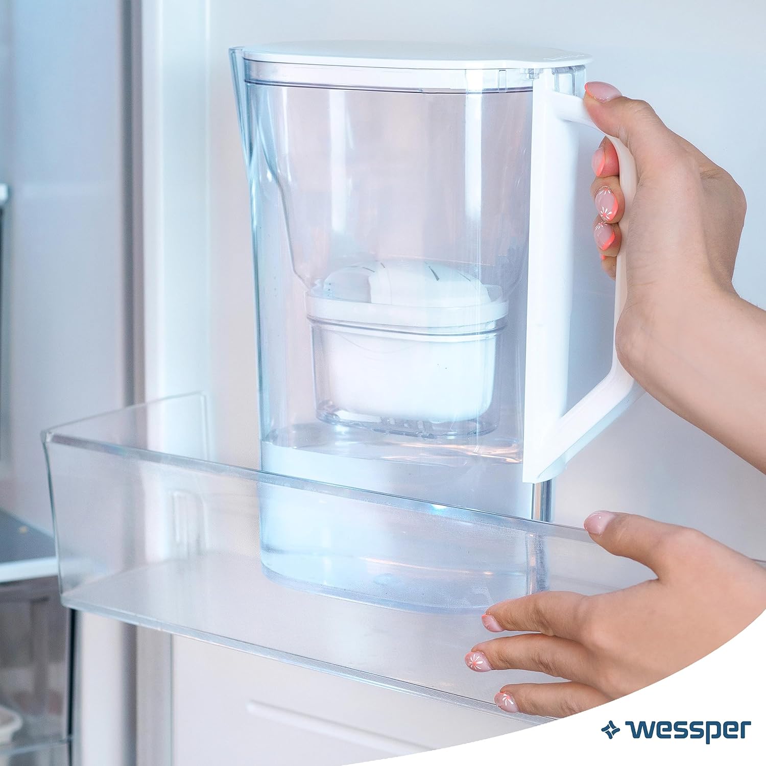 Wessper Wasserfilterkrug 2,7 L für Kühlschranktür, Wasserkaraffe mit Aktivkohlefilter, Wasserkrug kompatibel mit Brita Maxtra Filterkartusche – Mint – Bild 8