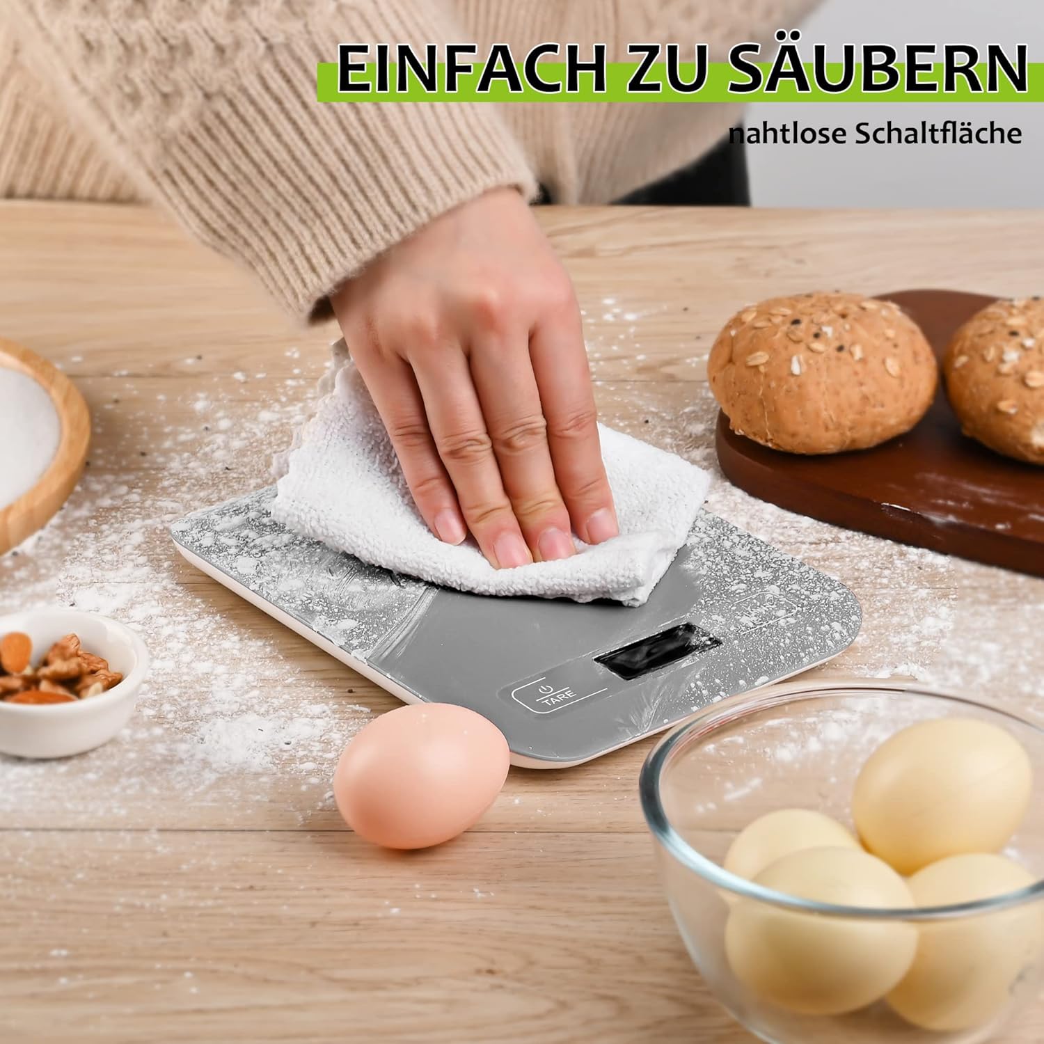 Digitale Küchenwaage, 10 kg, Profiwaage mit LCD-Display und Tara-Funktion, zum Backen und Kochen, 1 g Genauigkeit, Grau – Bild 5