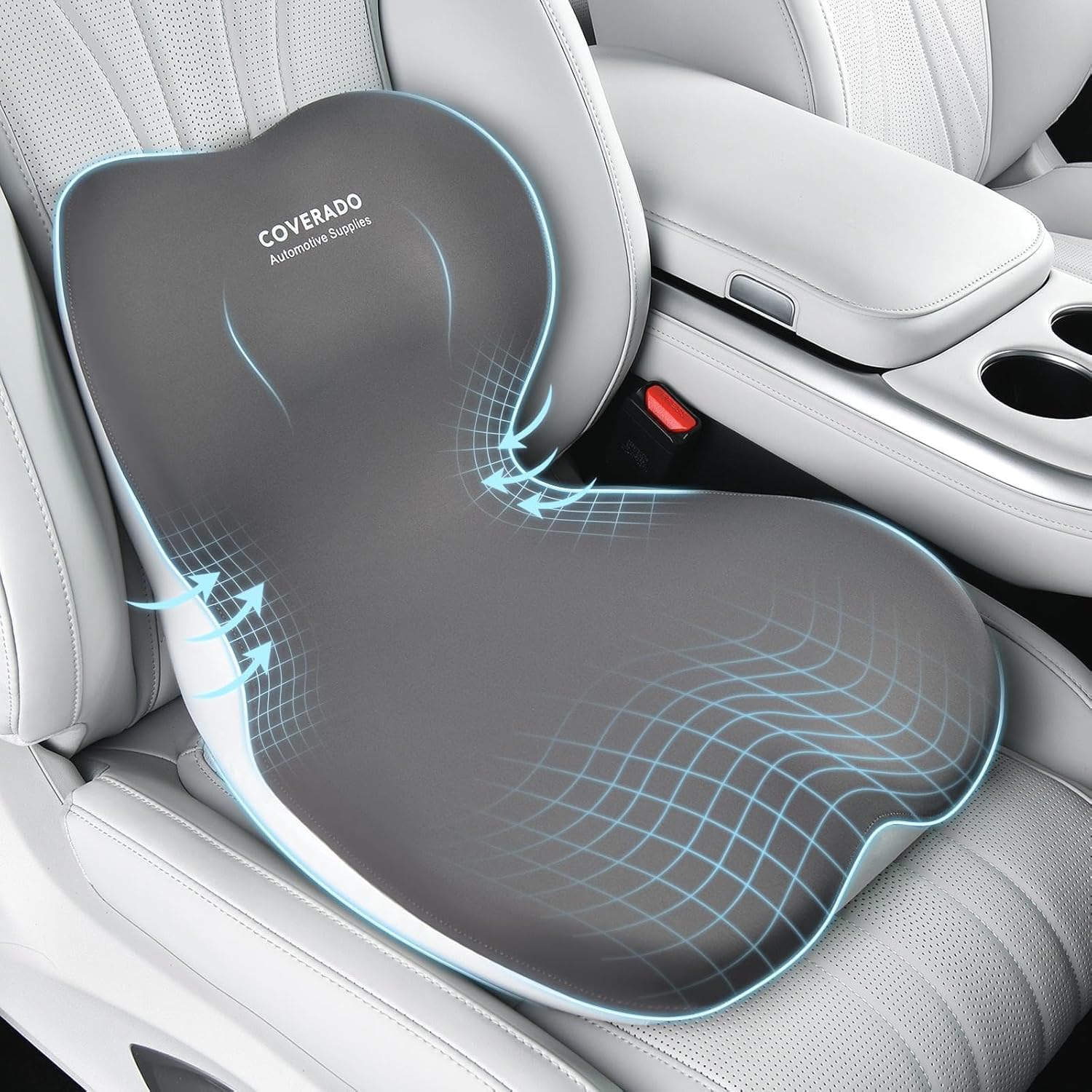 Coverado Sitzkissen und Lendenwirbelstützkissen einteilig für Bürostuhl und Autositz, ergonomisches Memory-Schaum-Rückenstützkissen, Ischias- und Rücken- und Steißbein-Schmerzlinderungskissen